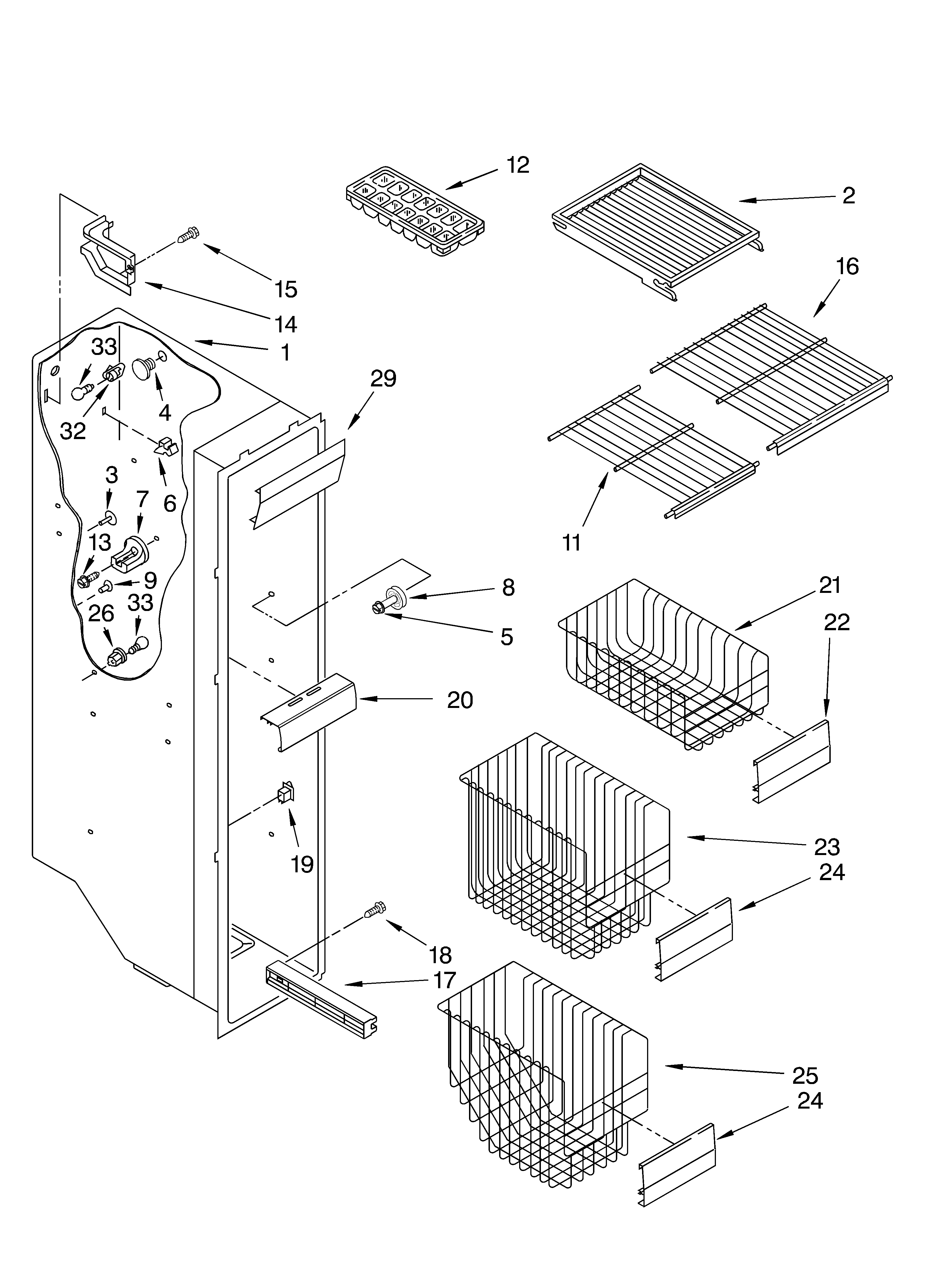 KitchenAid KSRA25KKBL00 freezer liner diagram