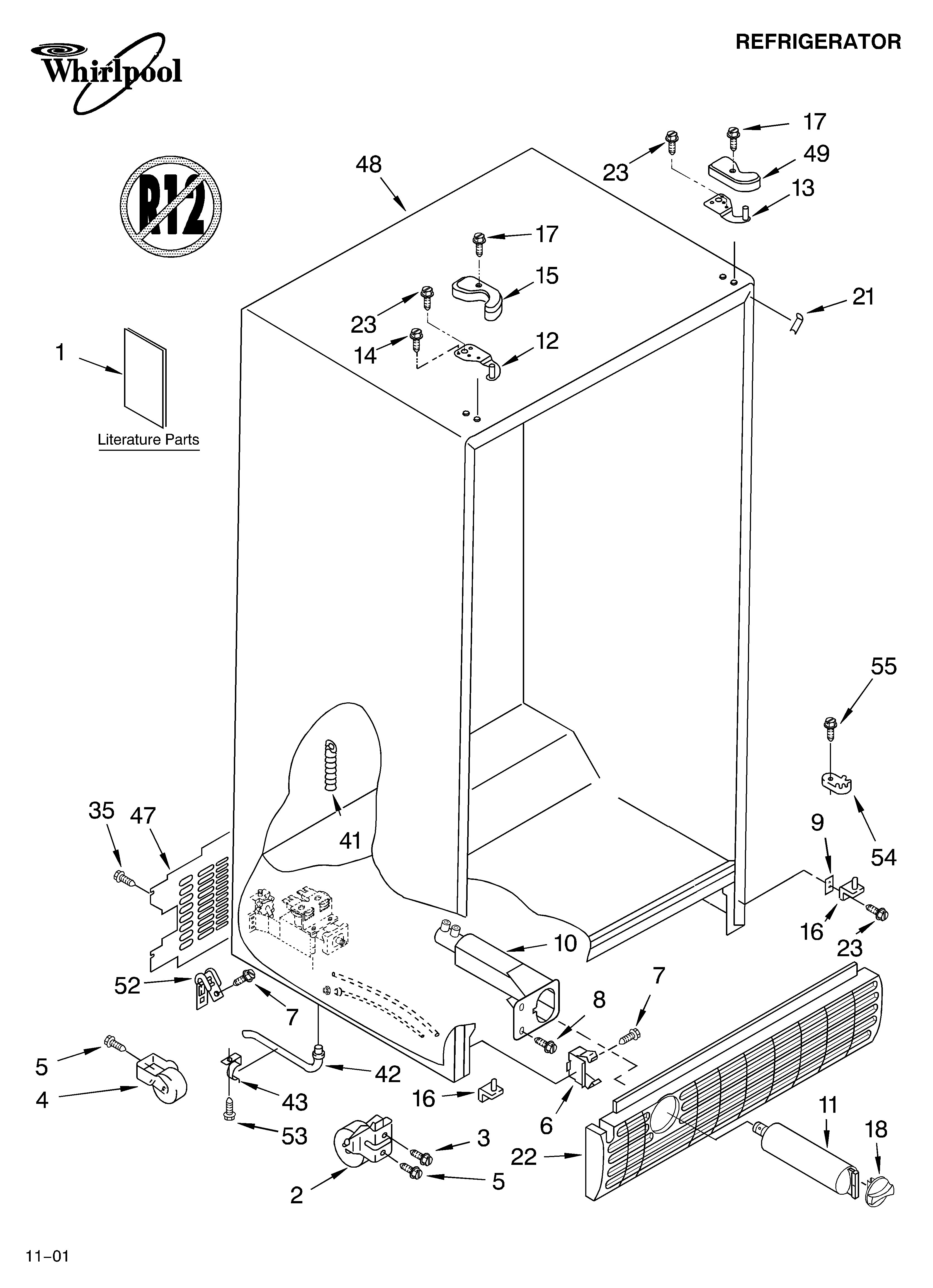Whirlpool ED5FTGXKQ01 cabinet/literature diagram
