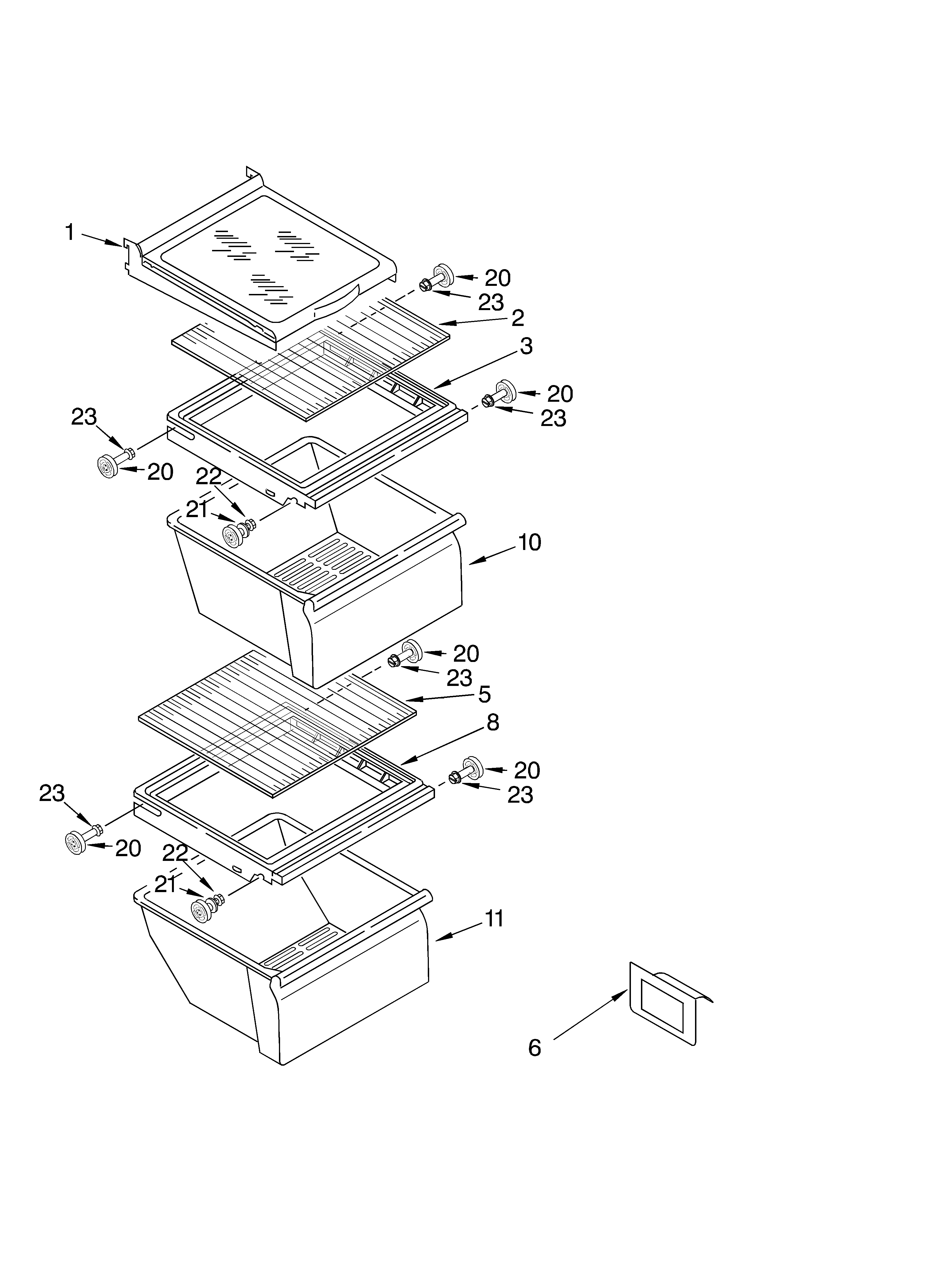 Whirlpool ED5FTGXKQ01 refrigerator shelf diagram