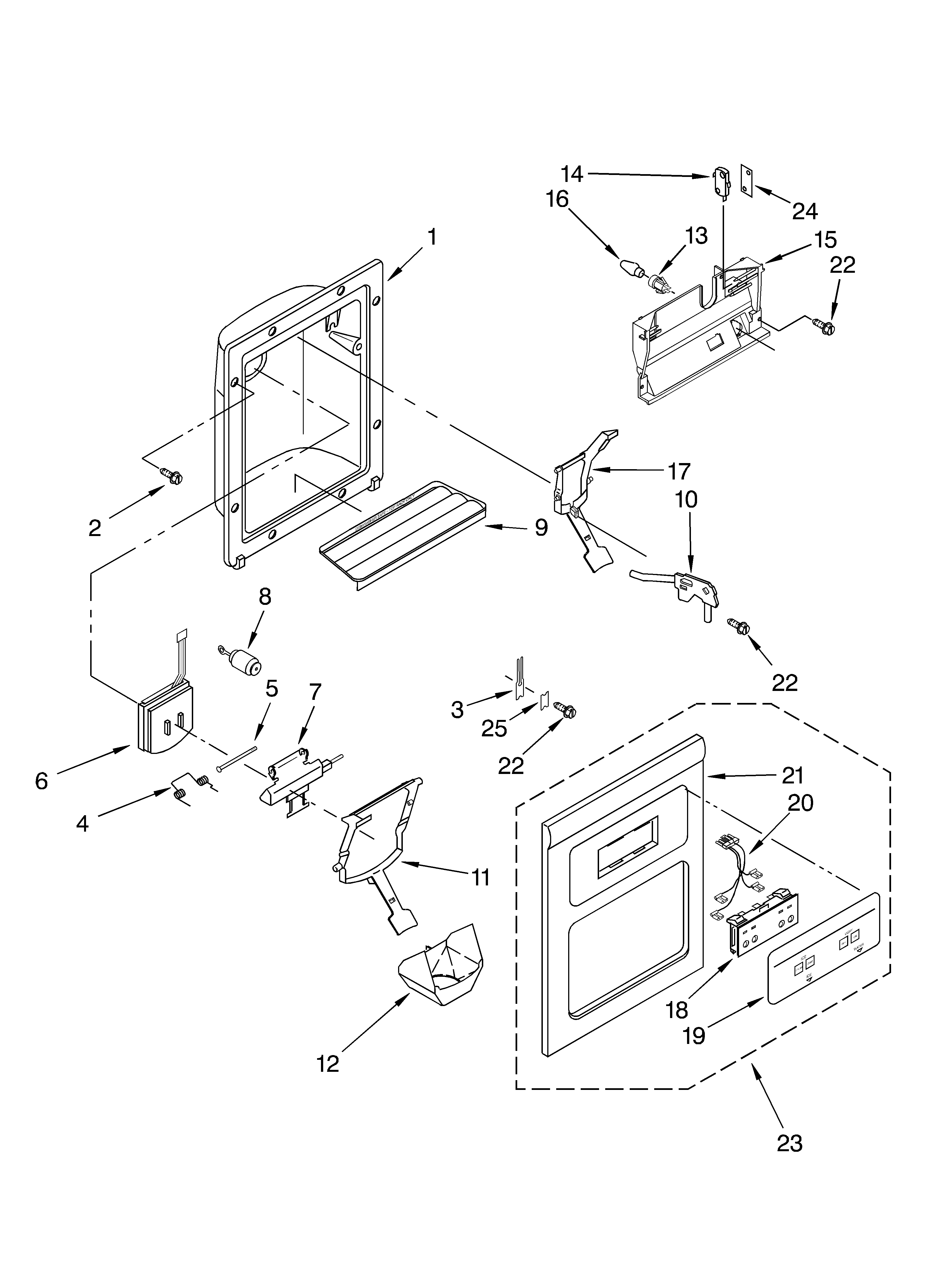 Whirlpool ED5FTGXKQ01 dispenser front diagram
