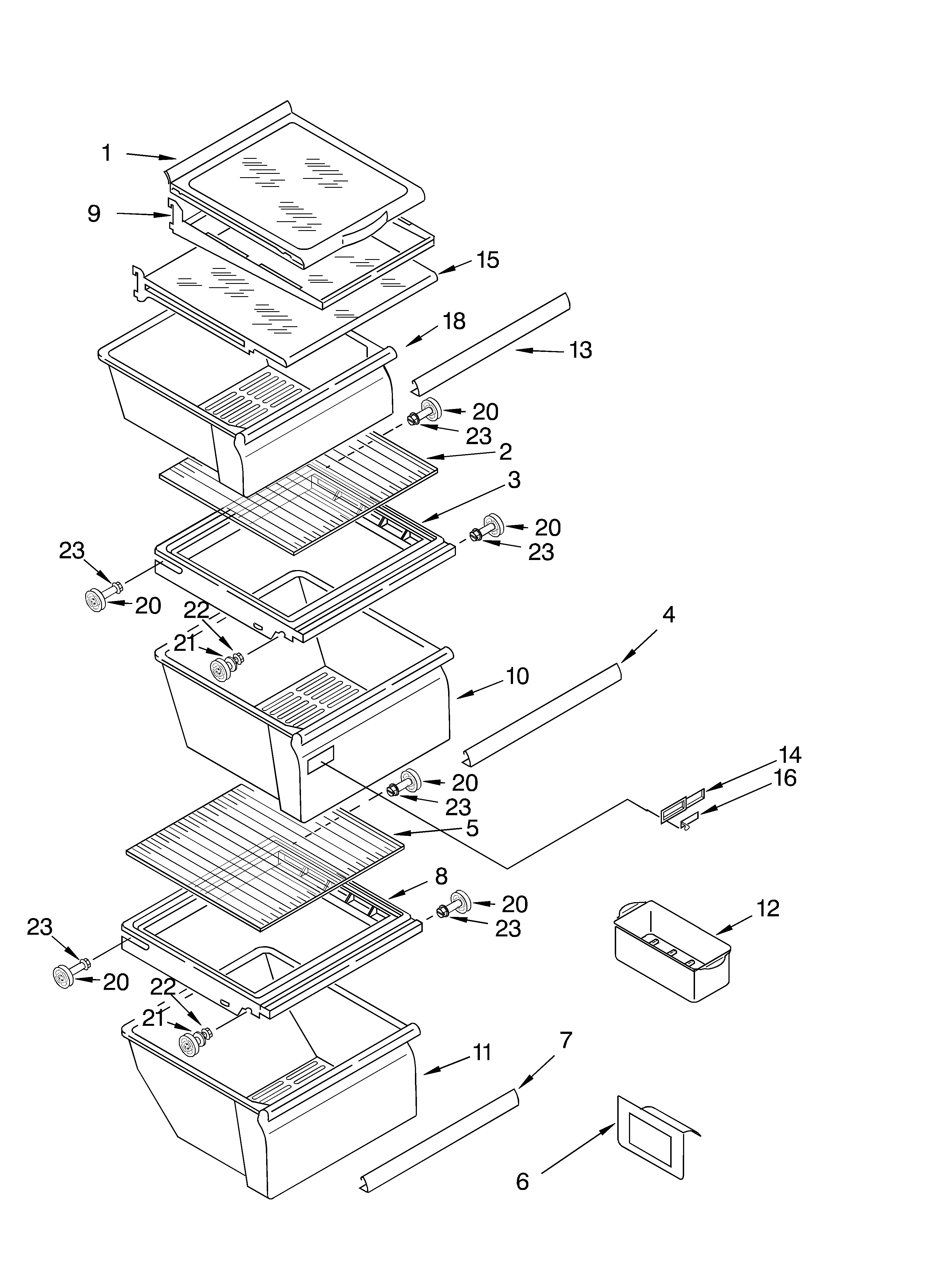 KitchenAid KSRU22FKBT01 refrigerator shelf diagram