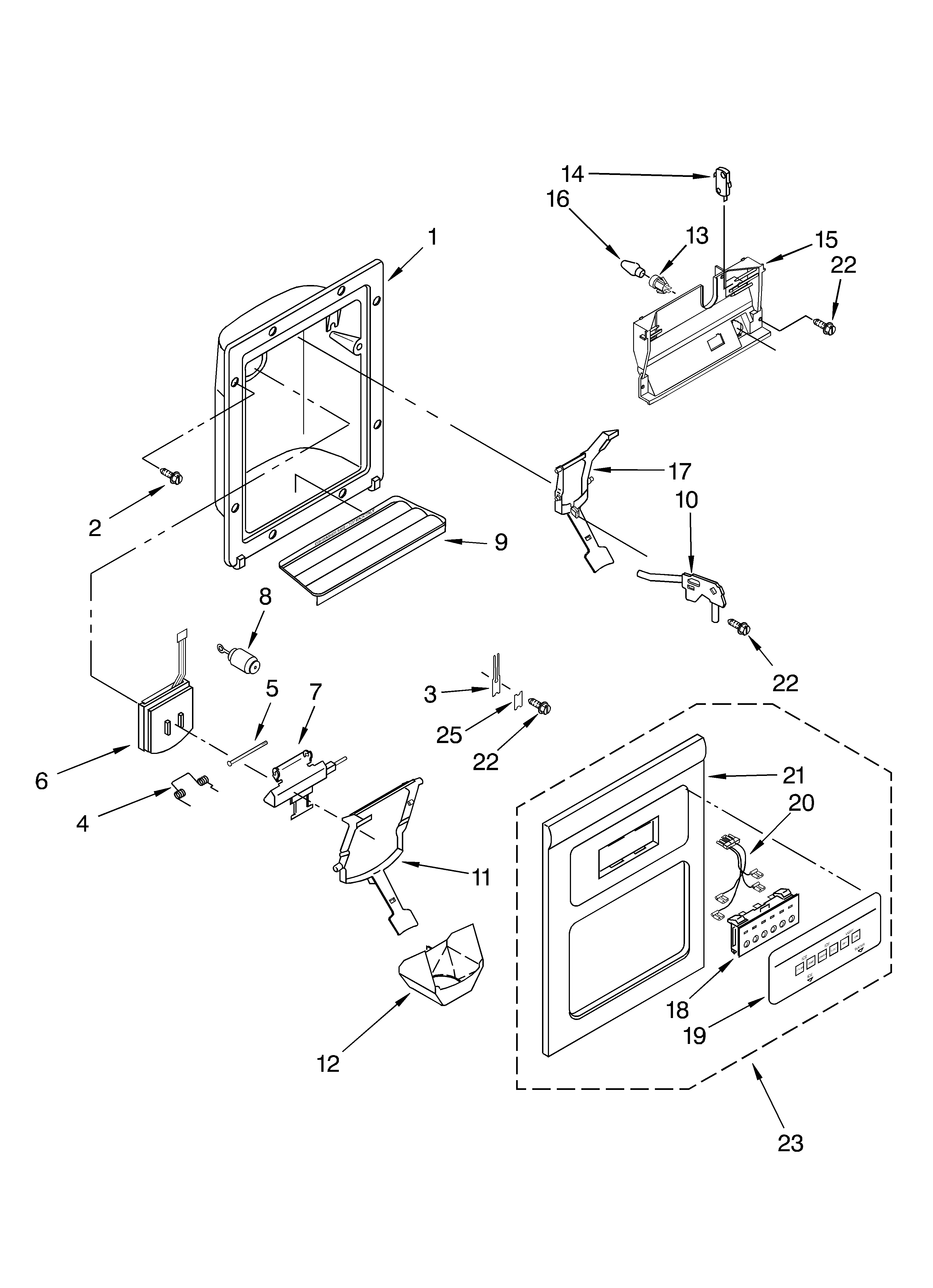 KitchenAid KSRU22FKBT01 dispenser front diagram