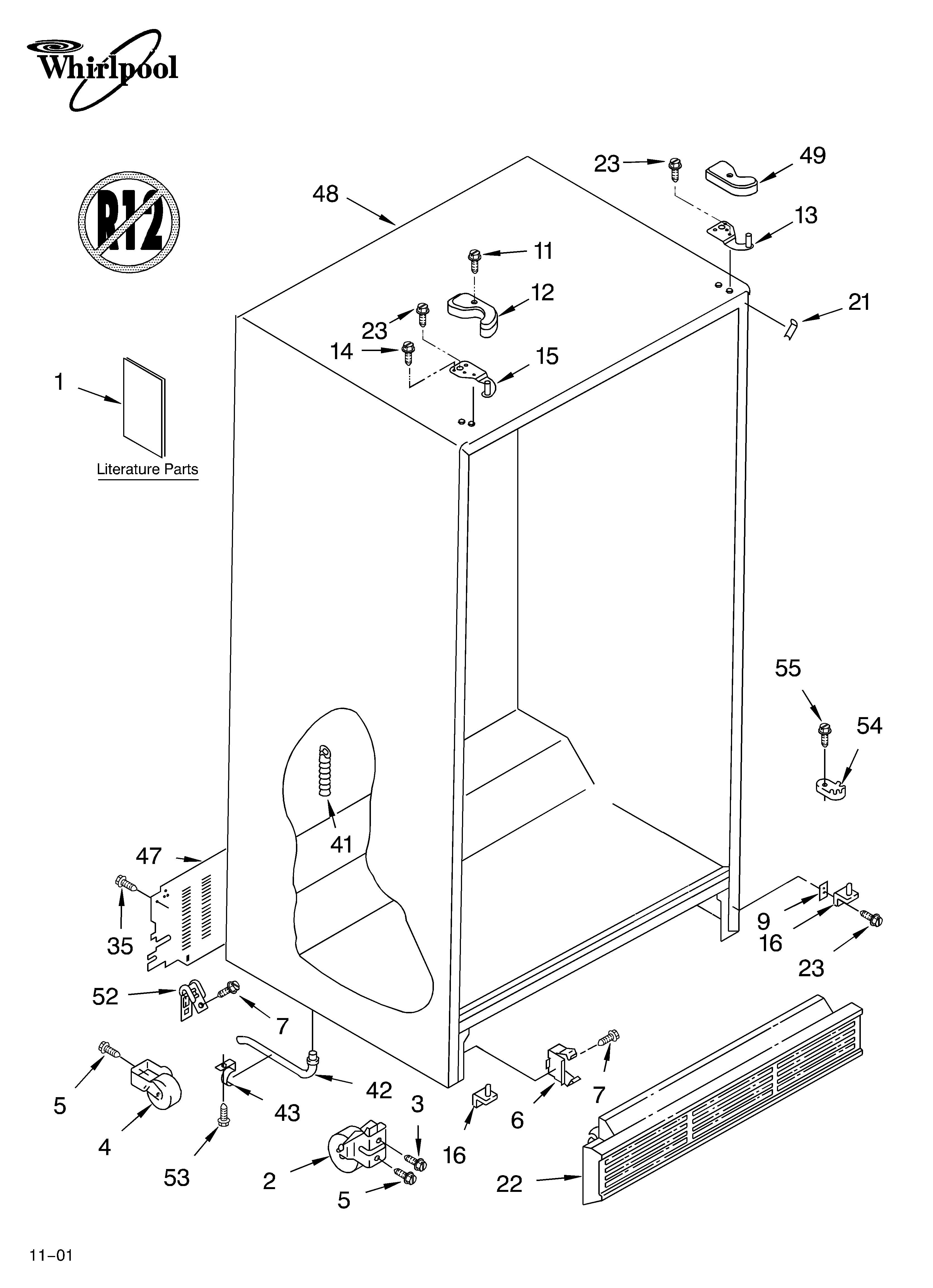 Whirlpool ED5CHQXKB01 cabinet/literature diagram