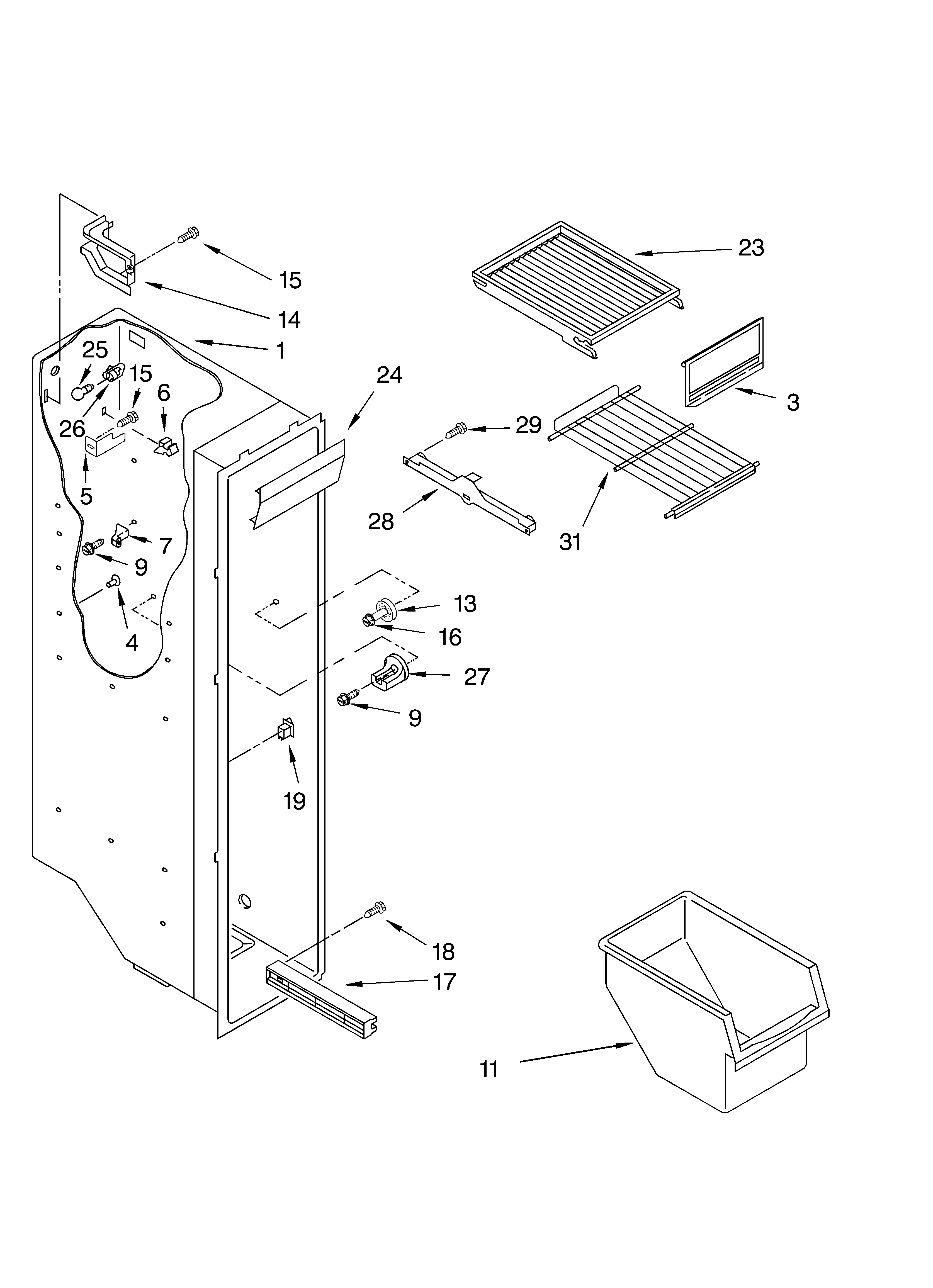 Whirlpool ED5CHQXKB01 freezer liner diagram