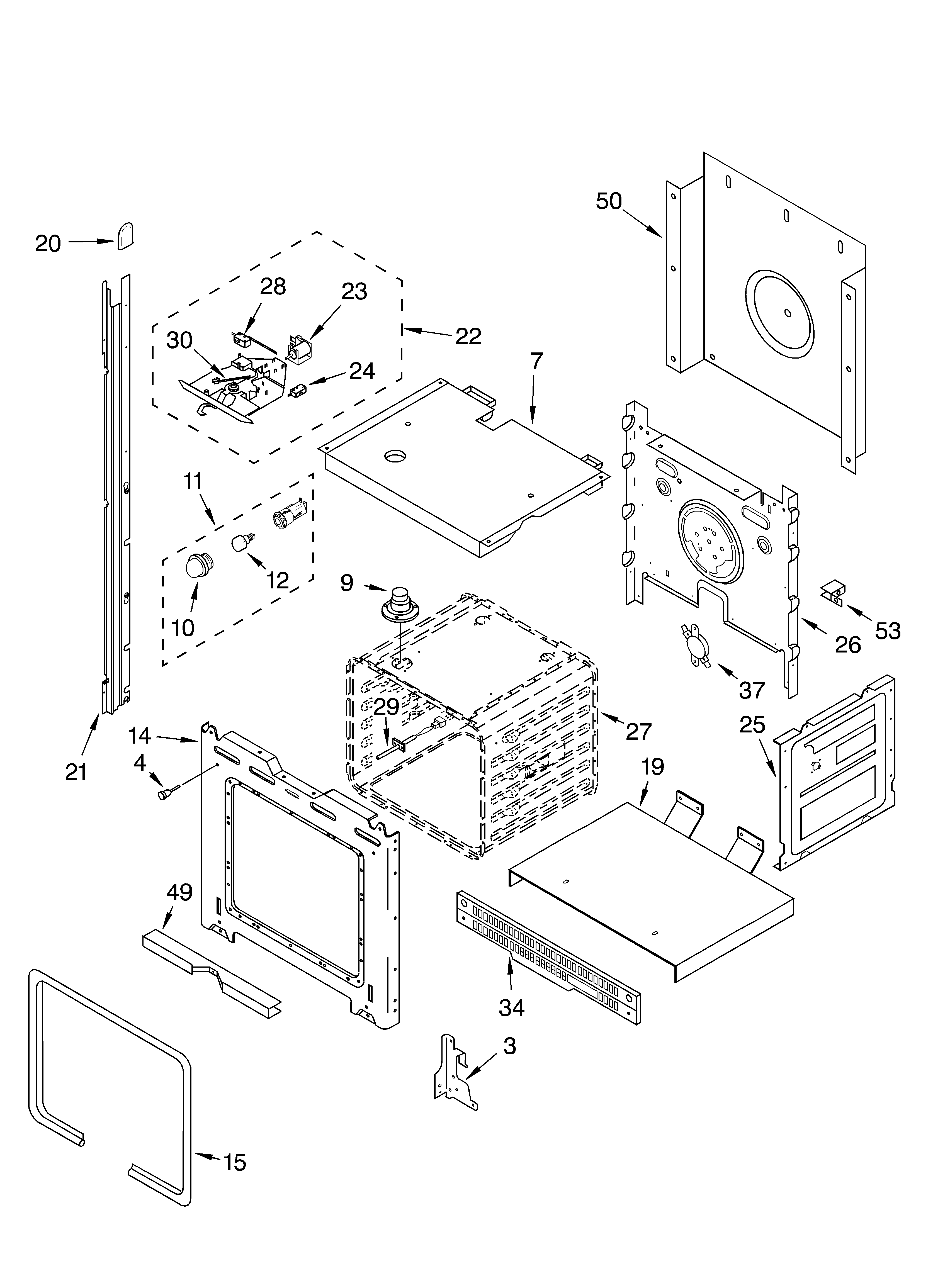Whirlpool RBD305PDB12 upper oven diagram