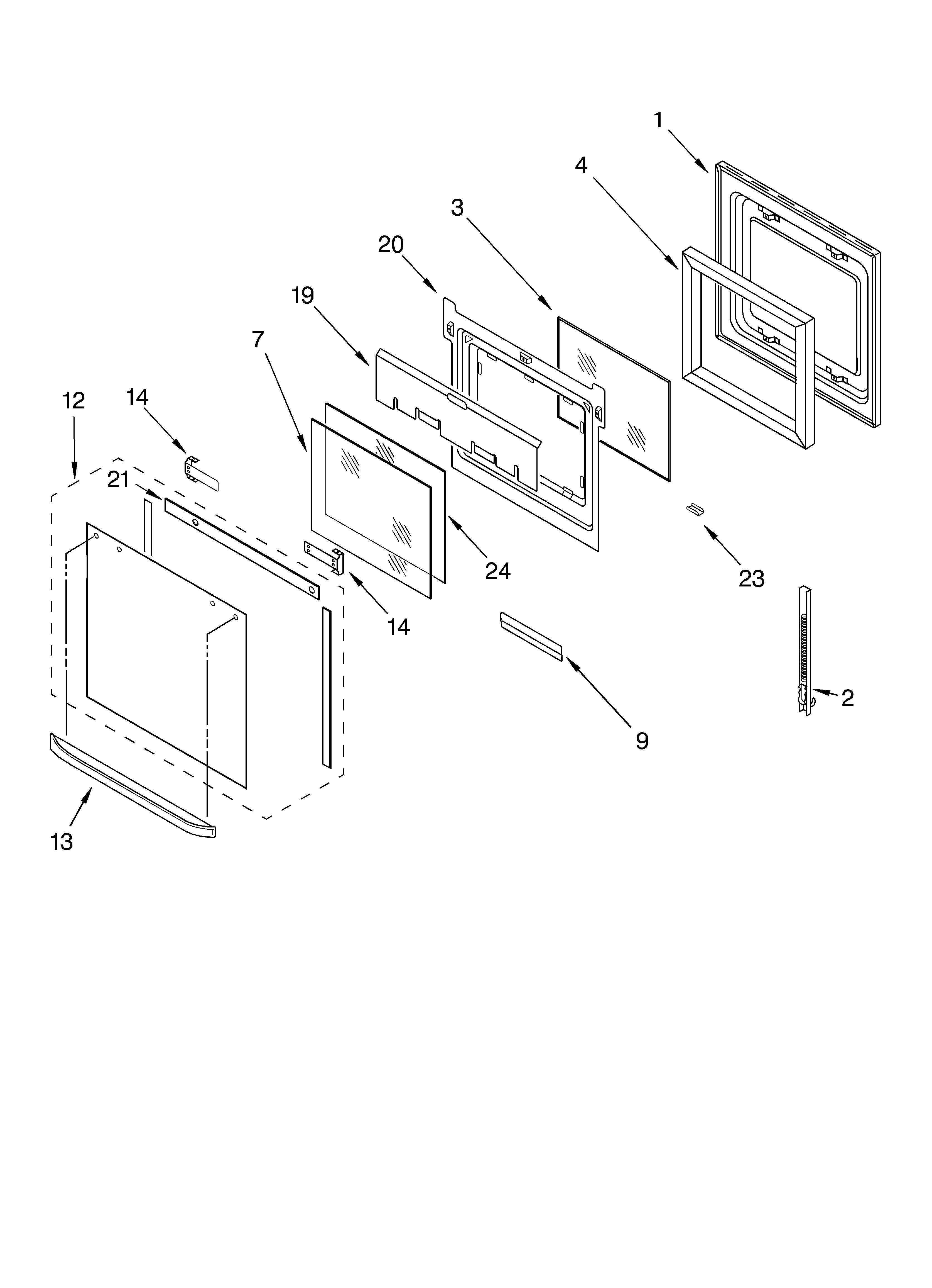 Whirlpool RBD305PDB12 upper oven door diagram