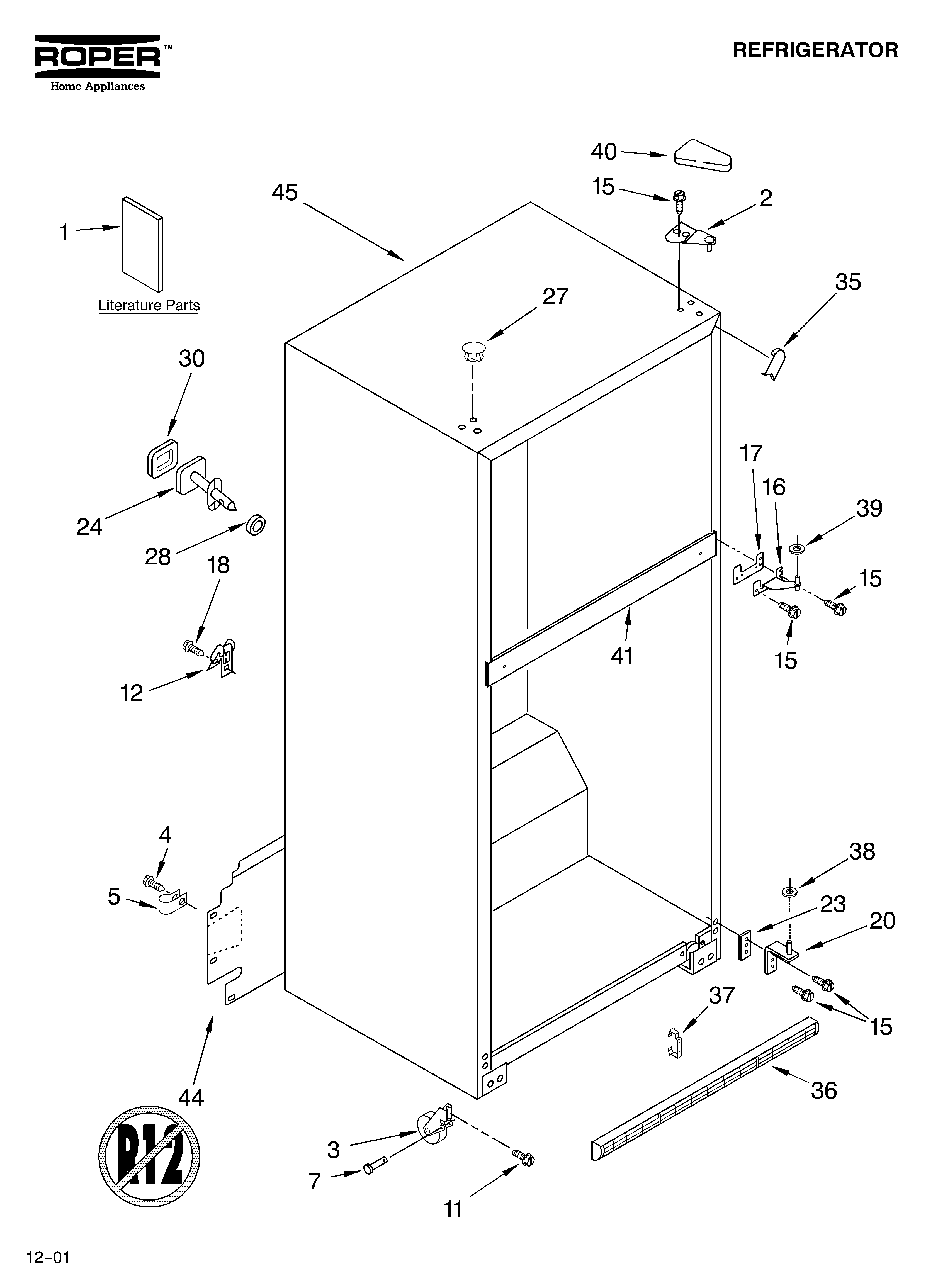 Roper RT21AKXKT00 cabinet/literature diagram