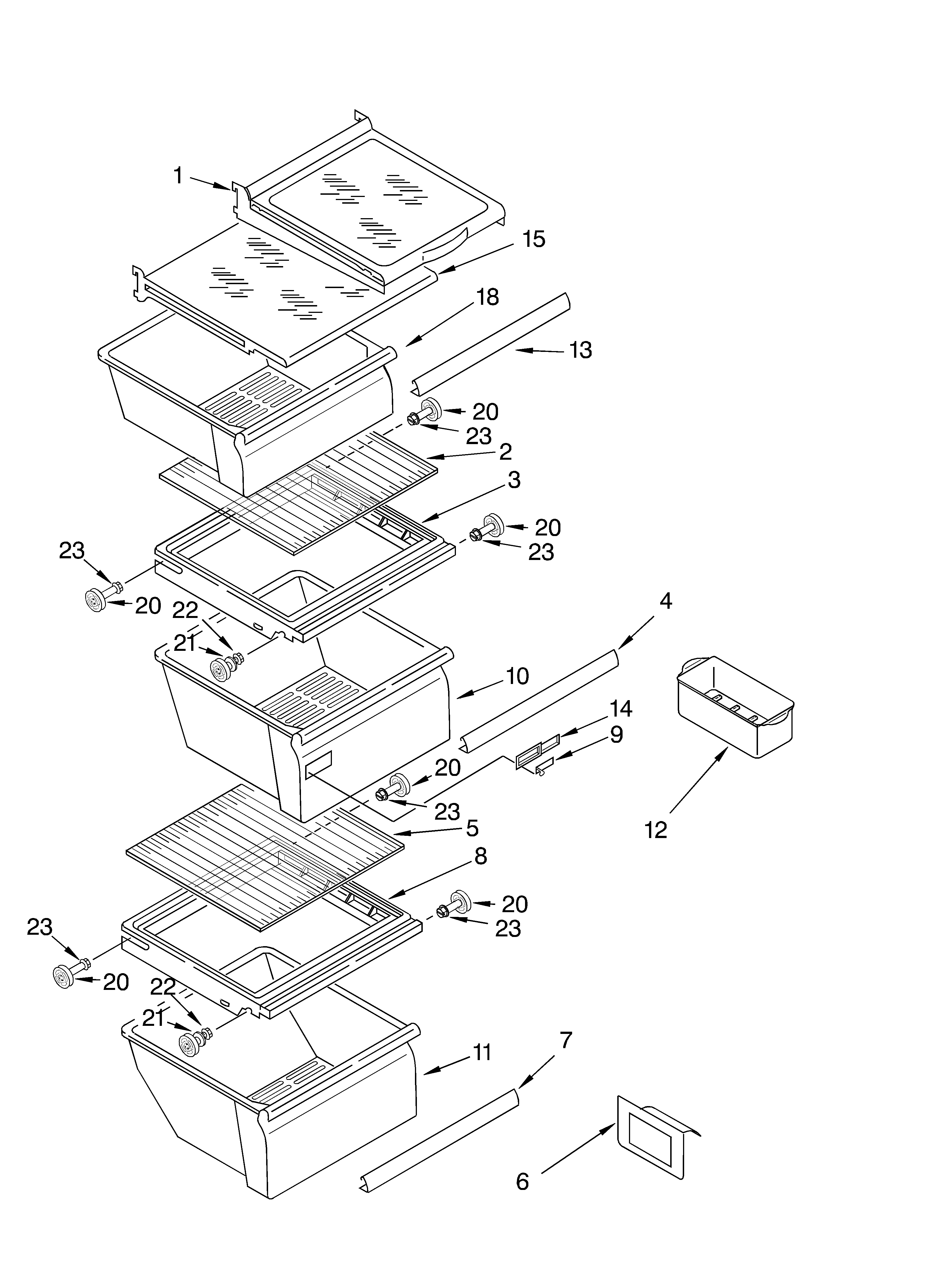 Whirlpool ED5FHEXKQ00 refrigerator shelf diagram