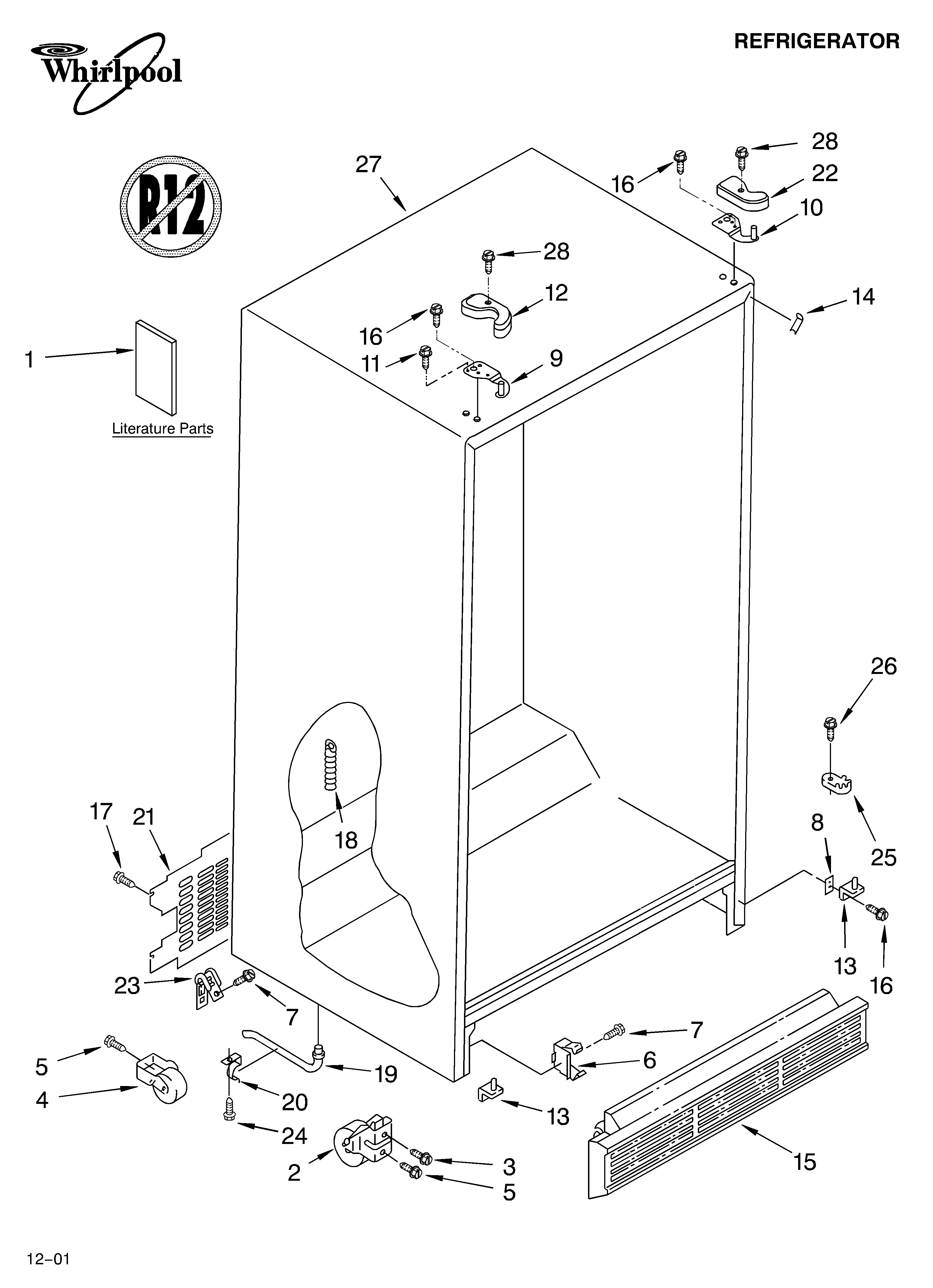 Whirlpool ED5GTFXKQ00 cabinet/literature diagram