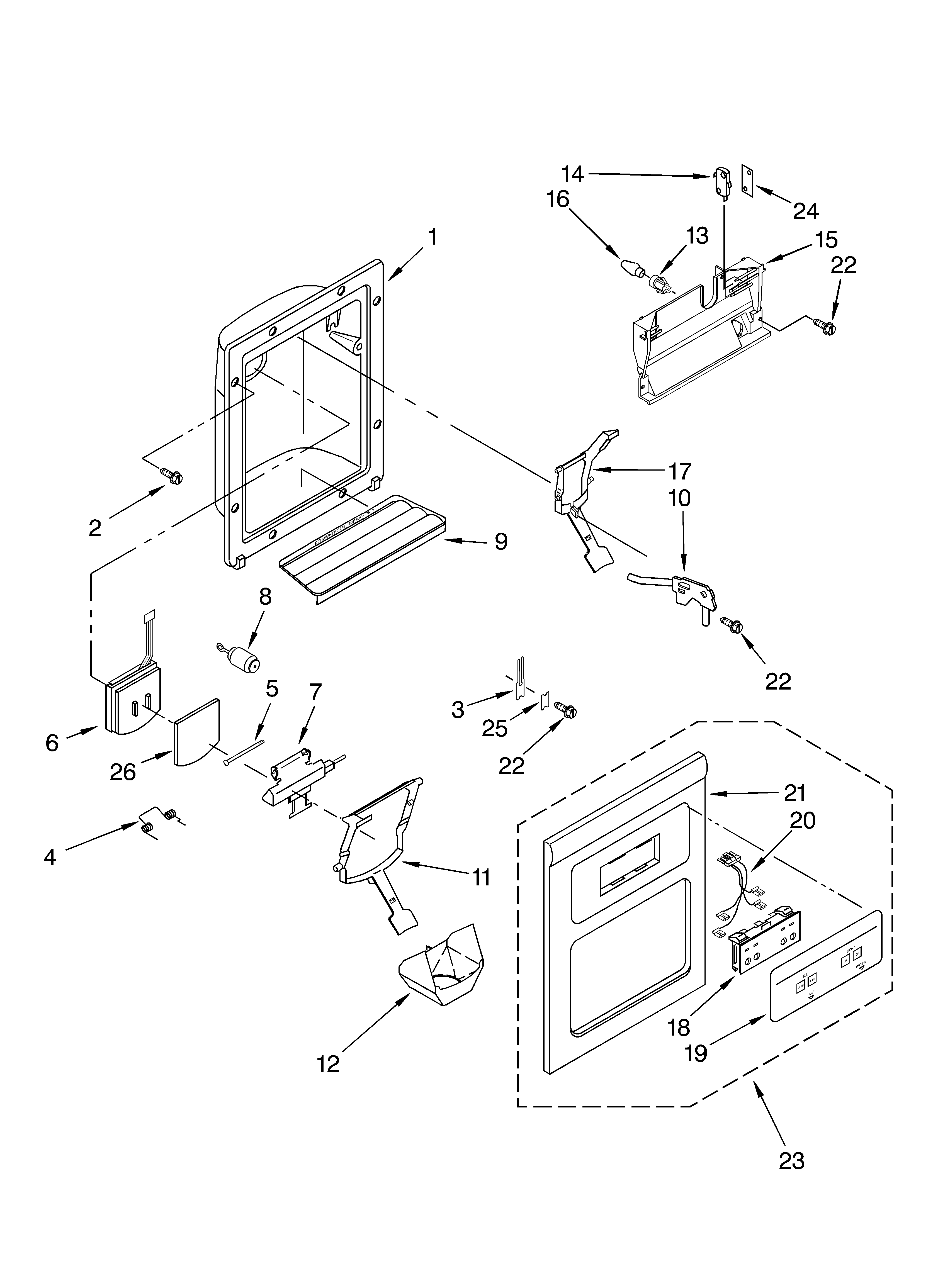 Whirlpool ED5GTFXKQ00 dispenser front diagram