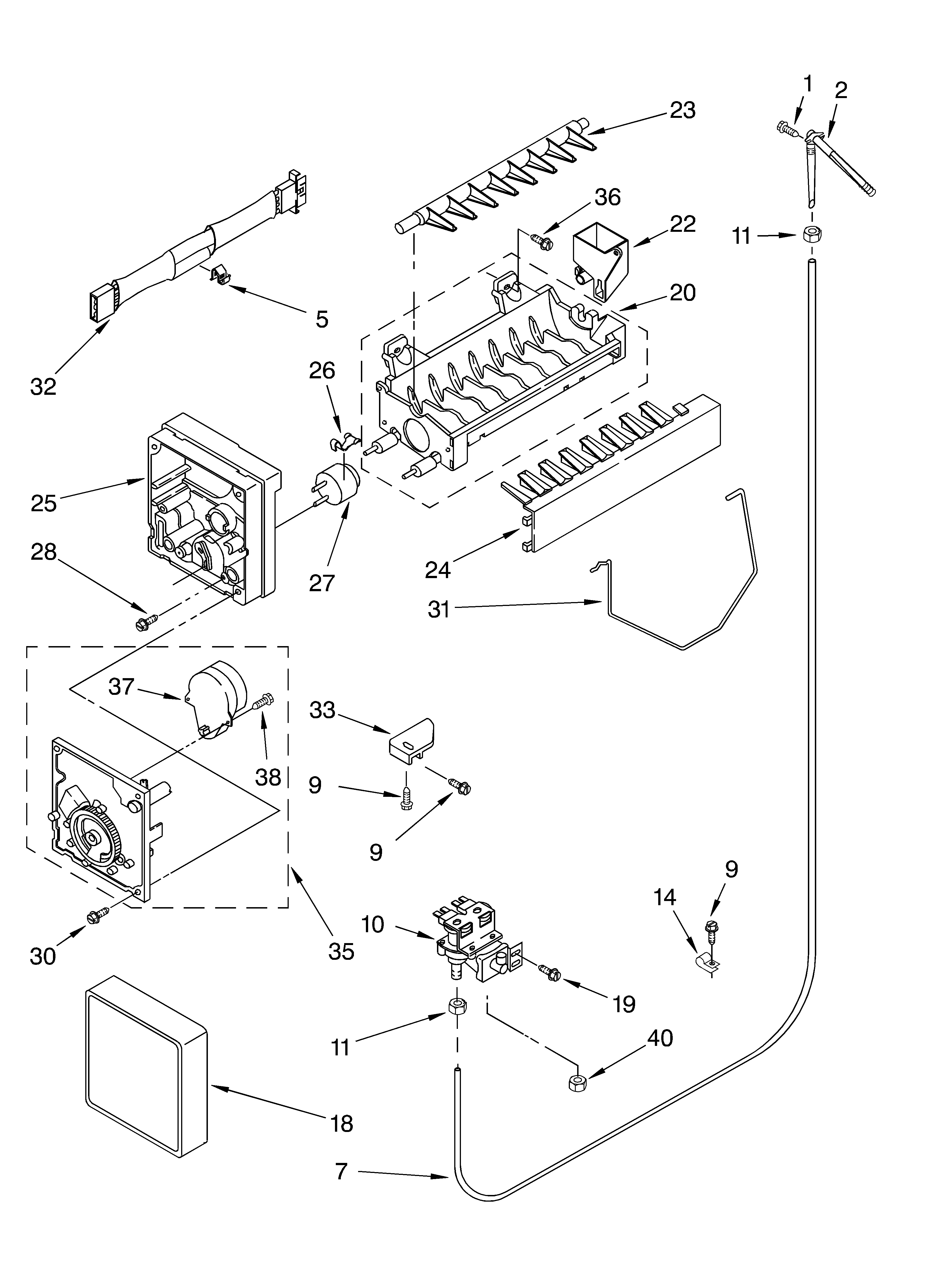 Whirlpool ED5GTQXKT01 ice maker/optional diagram