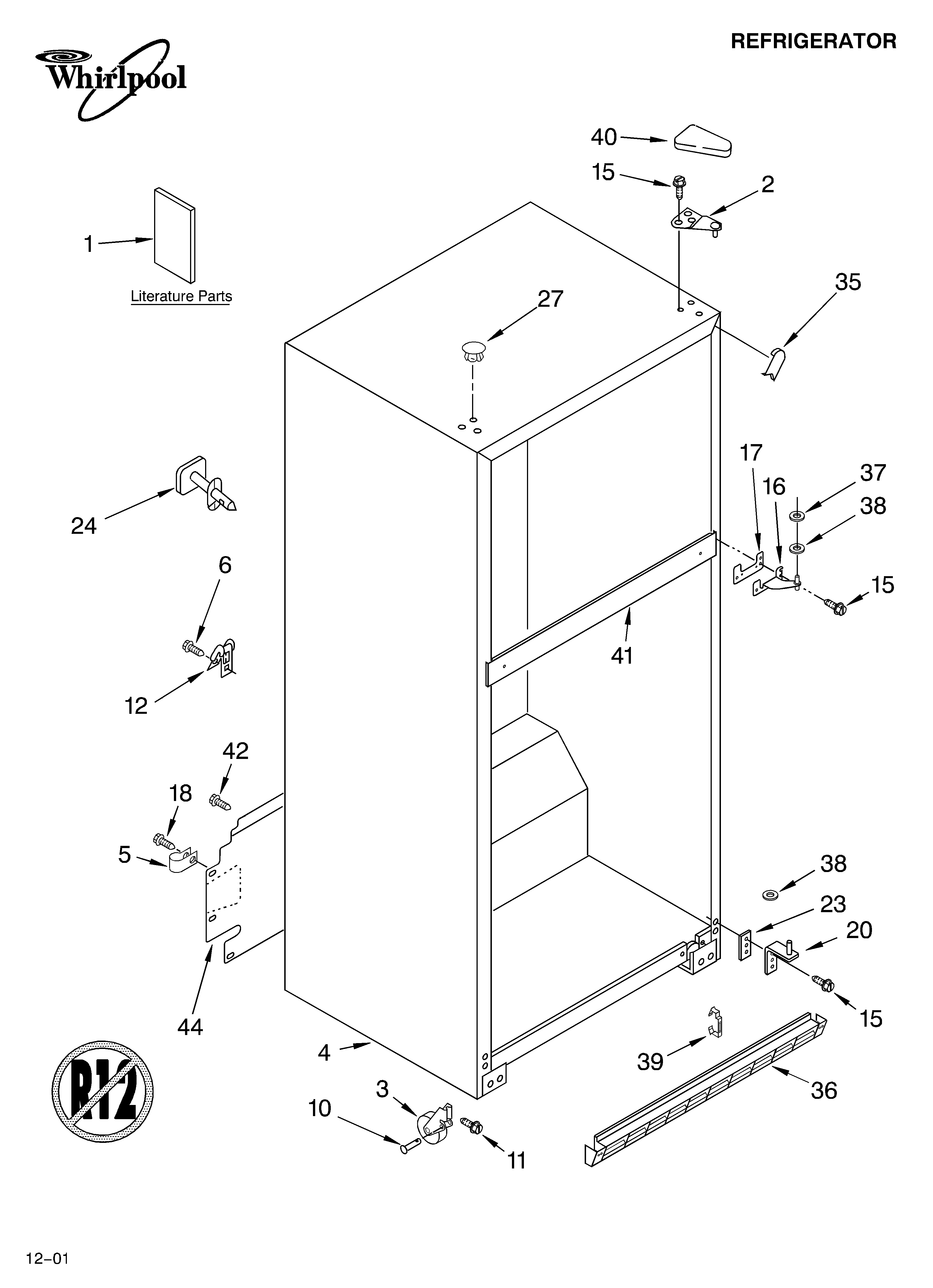Whirlpool ET1FTKXKQ01 cabinet/literature diagram