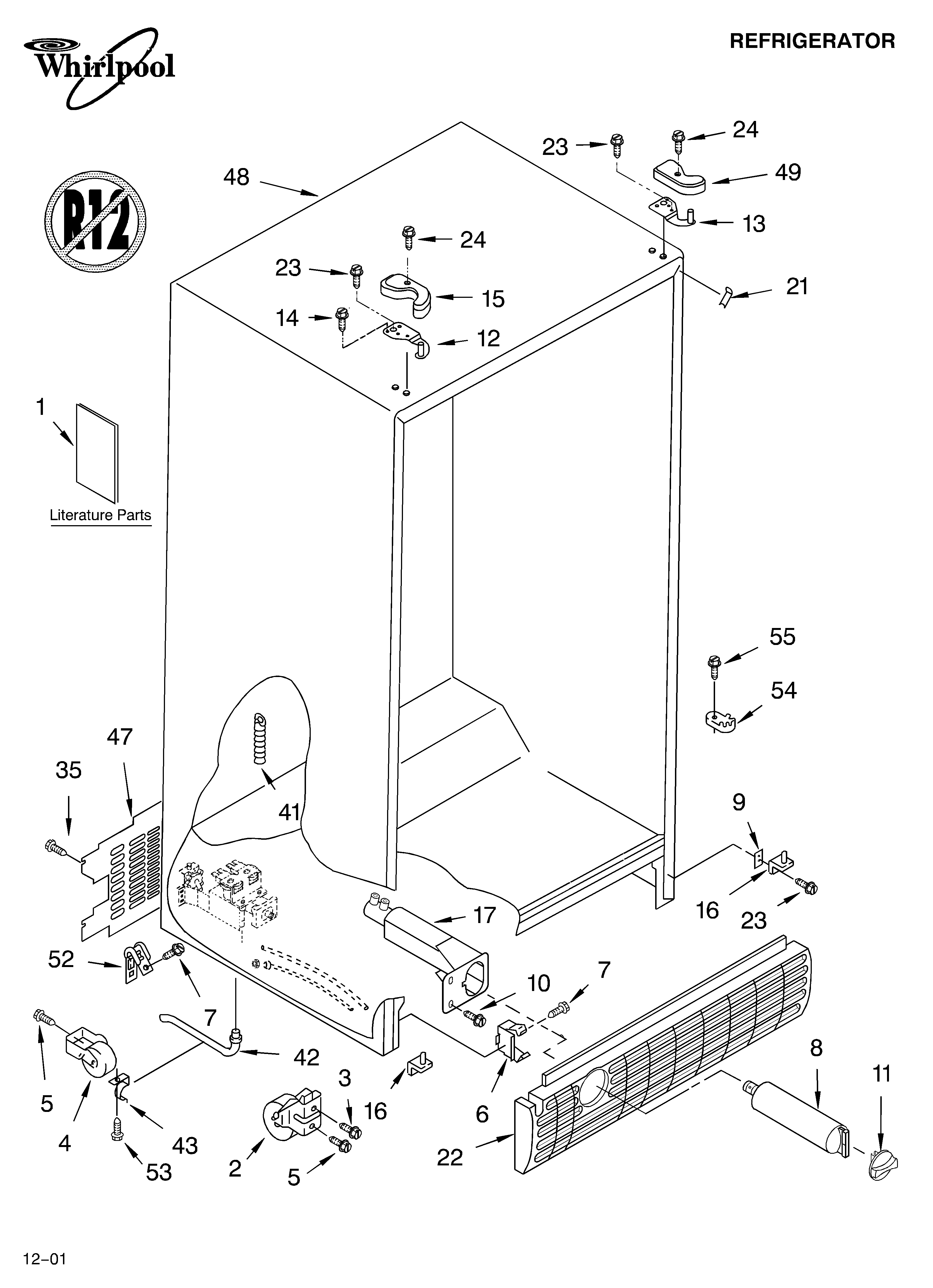 Whirlpool GD5LHGXKQ01 cabinet/literature diagram