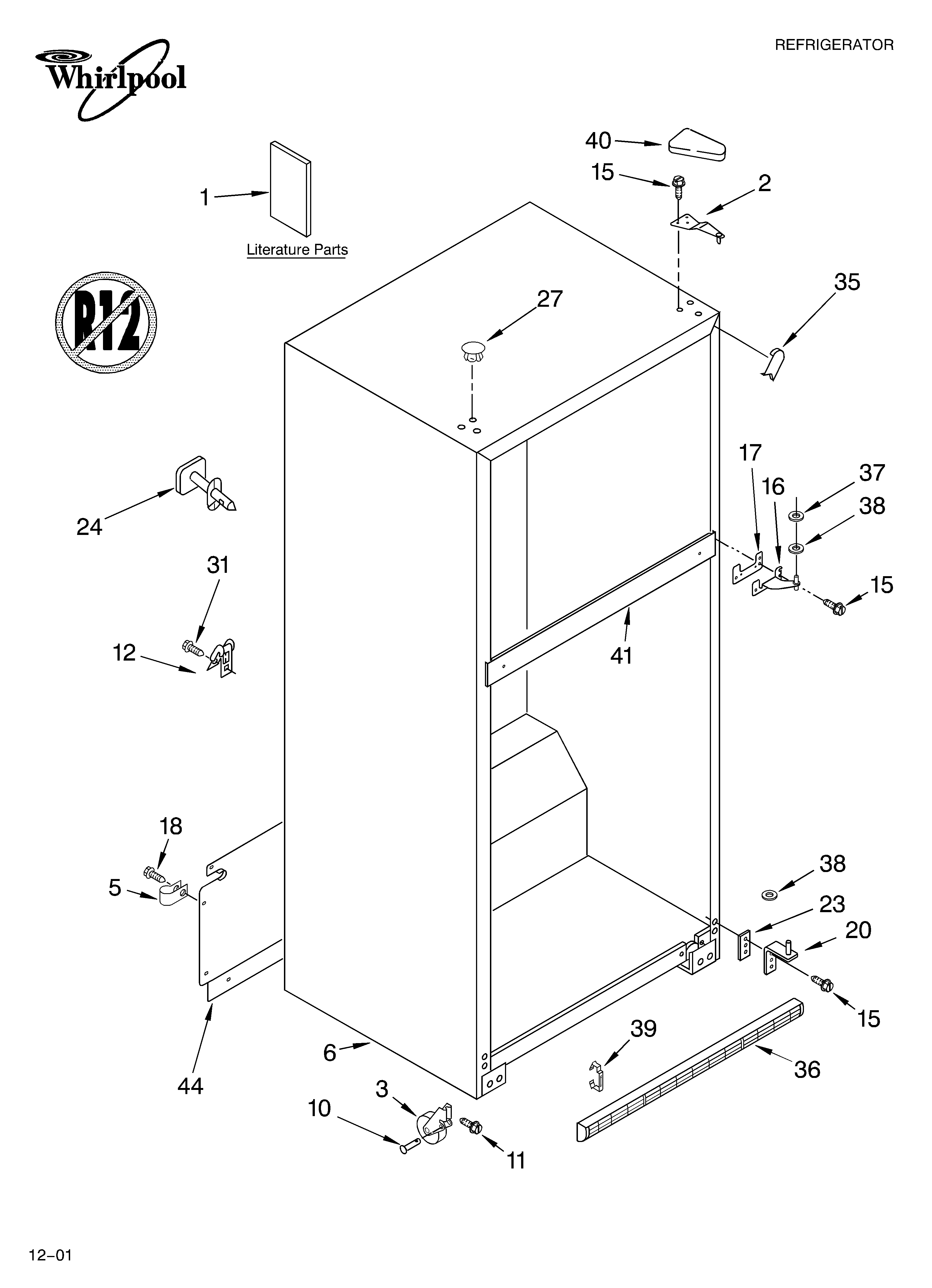 Whirlpool ET1RHMXKQ01 cabinet/literature diagram