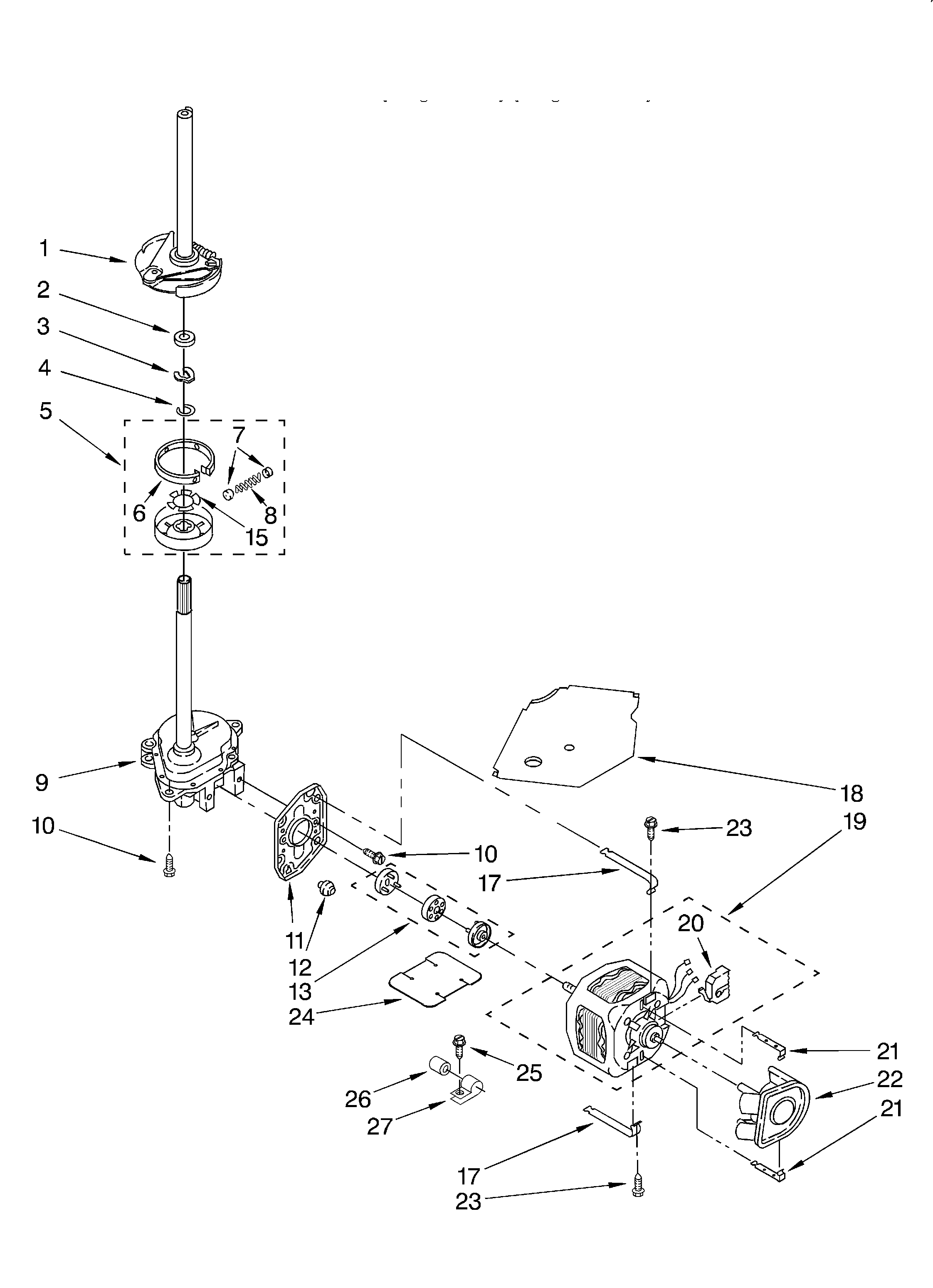 Whirlpool LSS9244EZ0 brake, clutch, gearcase, motor and pump diagram