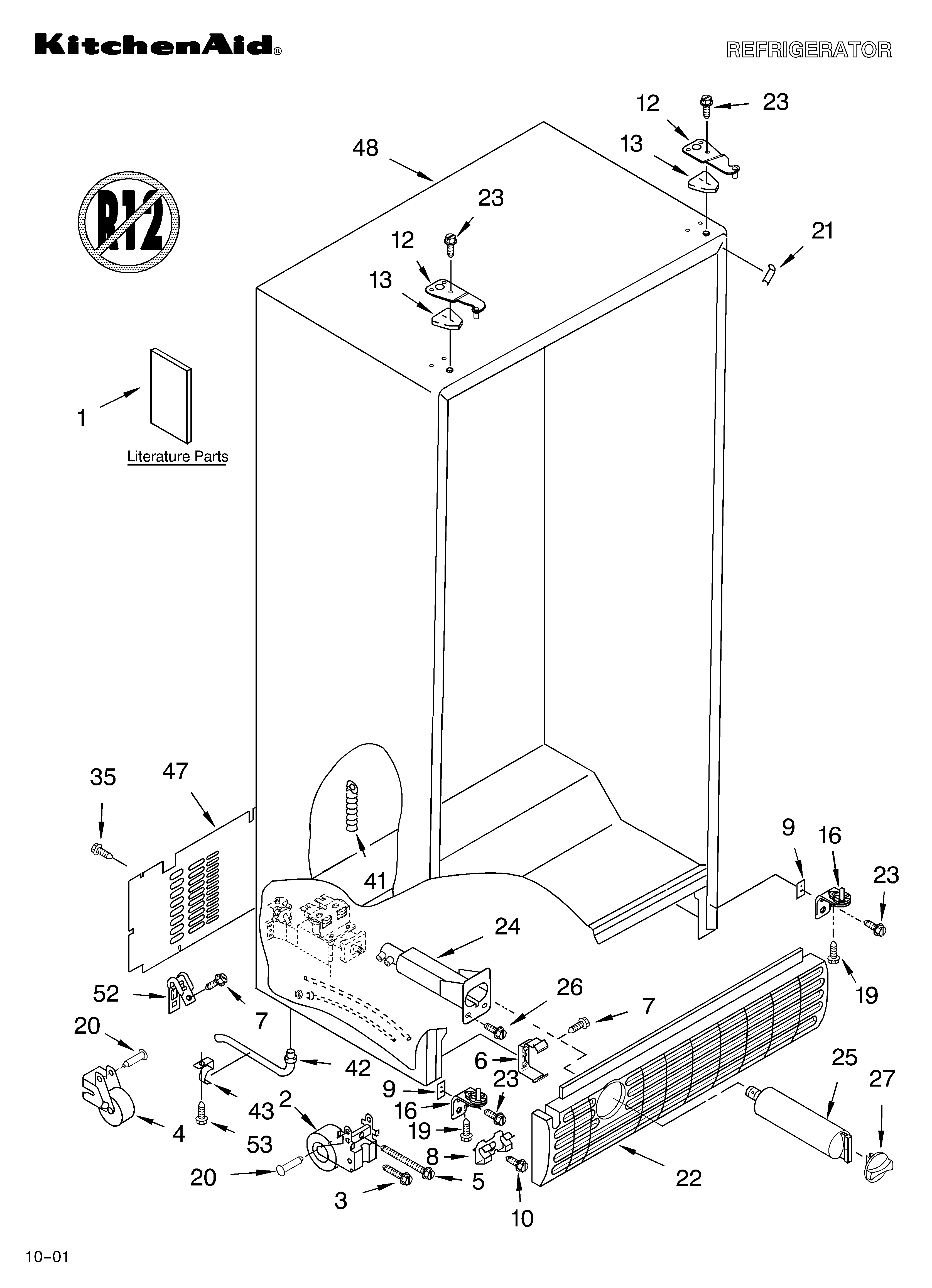 KitchenAid KSBP25FJSS00 cabinet/literature diagram