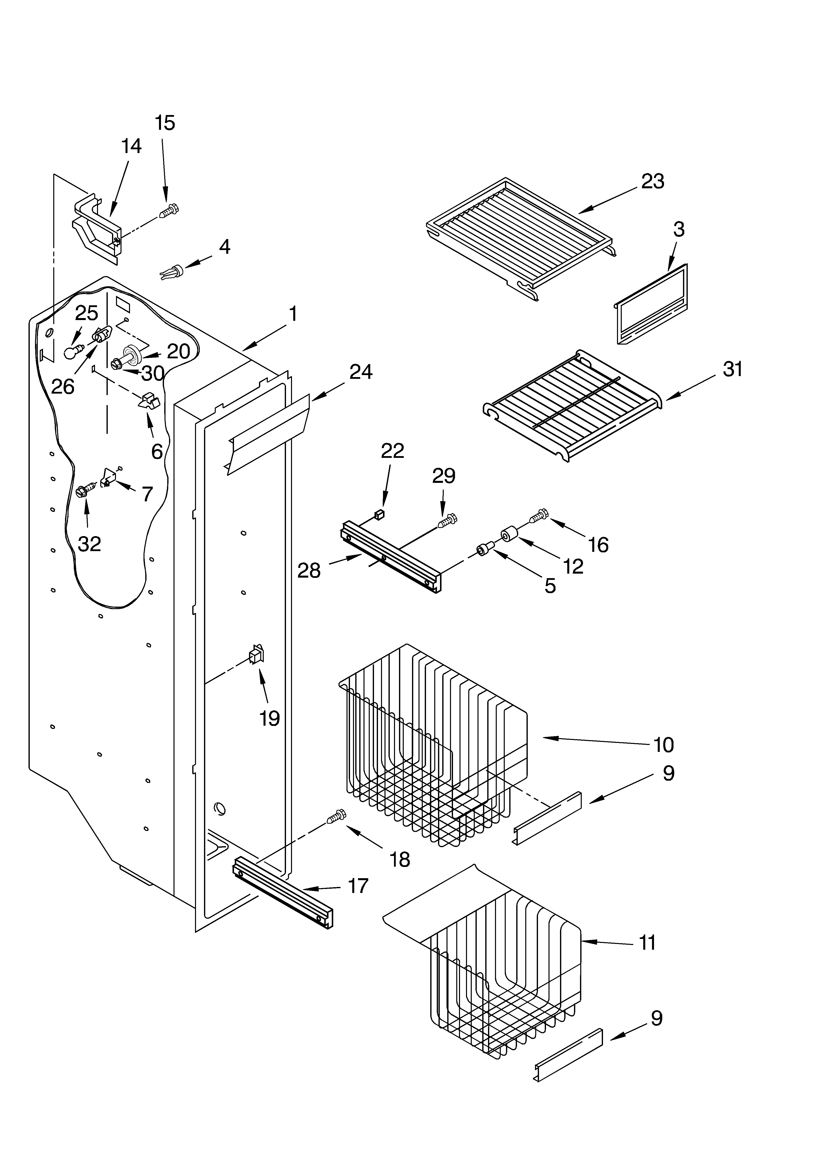 KitchenAid KSBP25FJSS00 freezer liner diagram