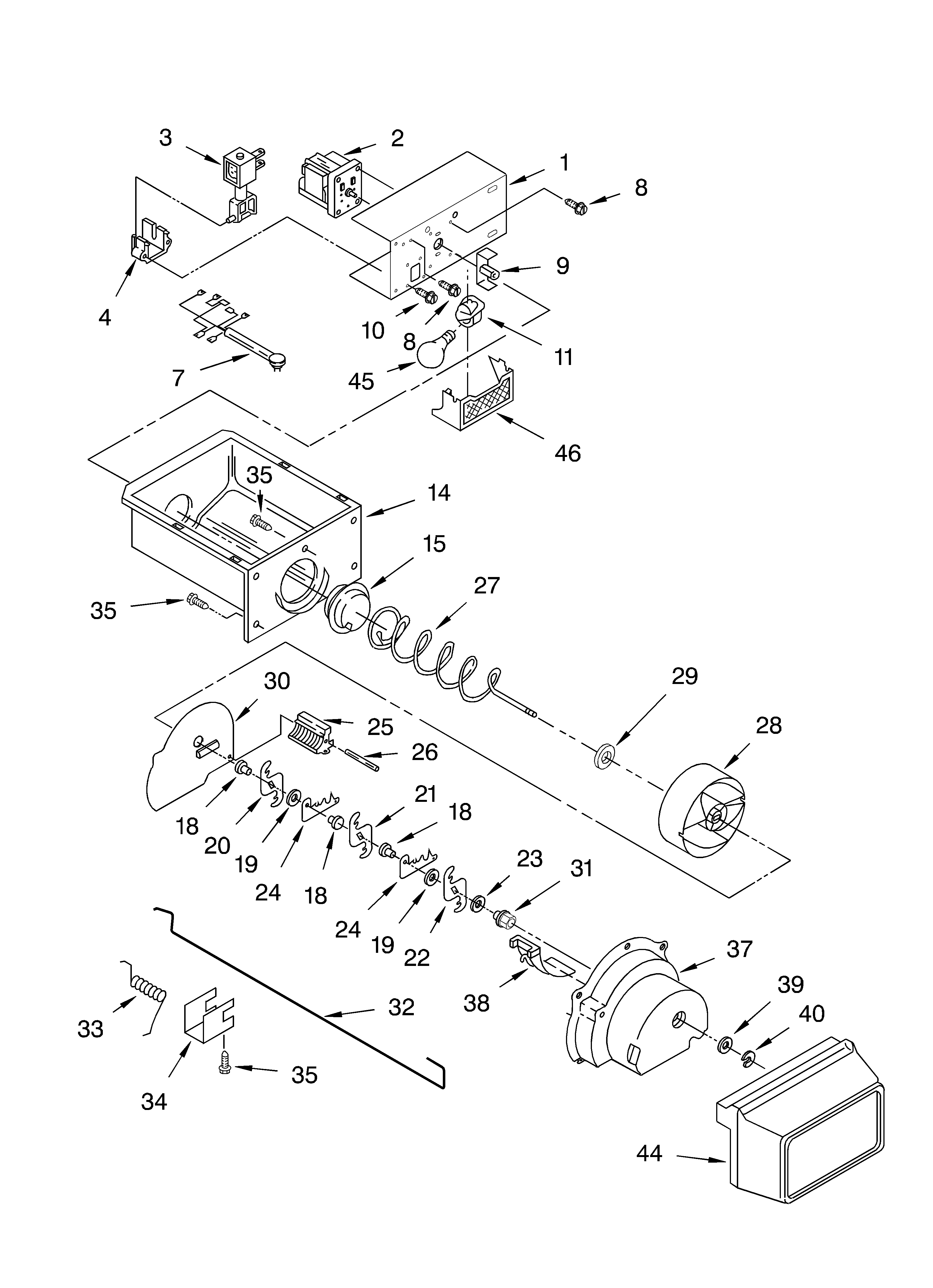 KitchenAid KSBP25FJSS00 motor and ice container diagram