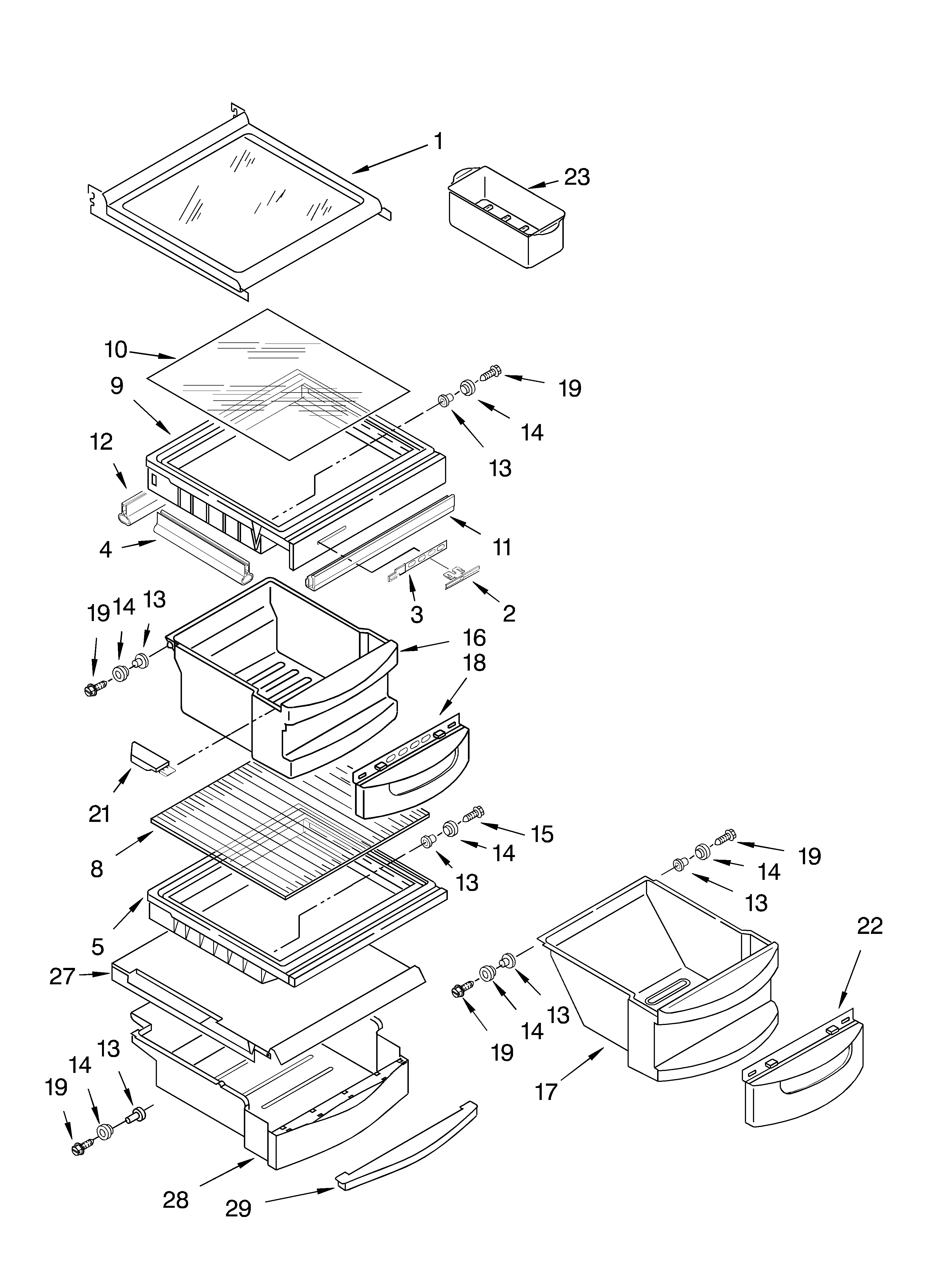 KitchenAid KSCS25FJSS00 refrigerator shelf diagram