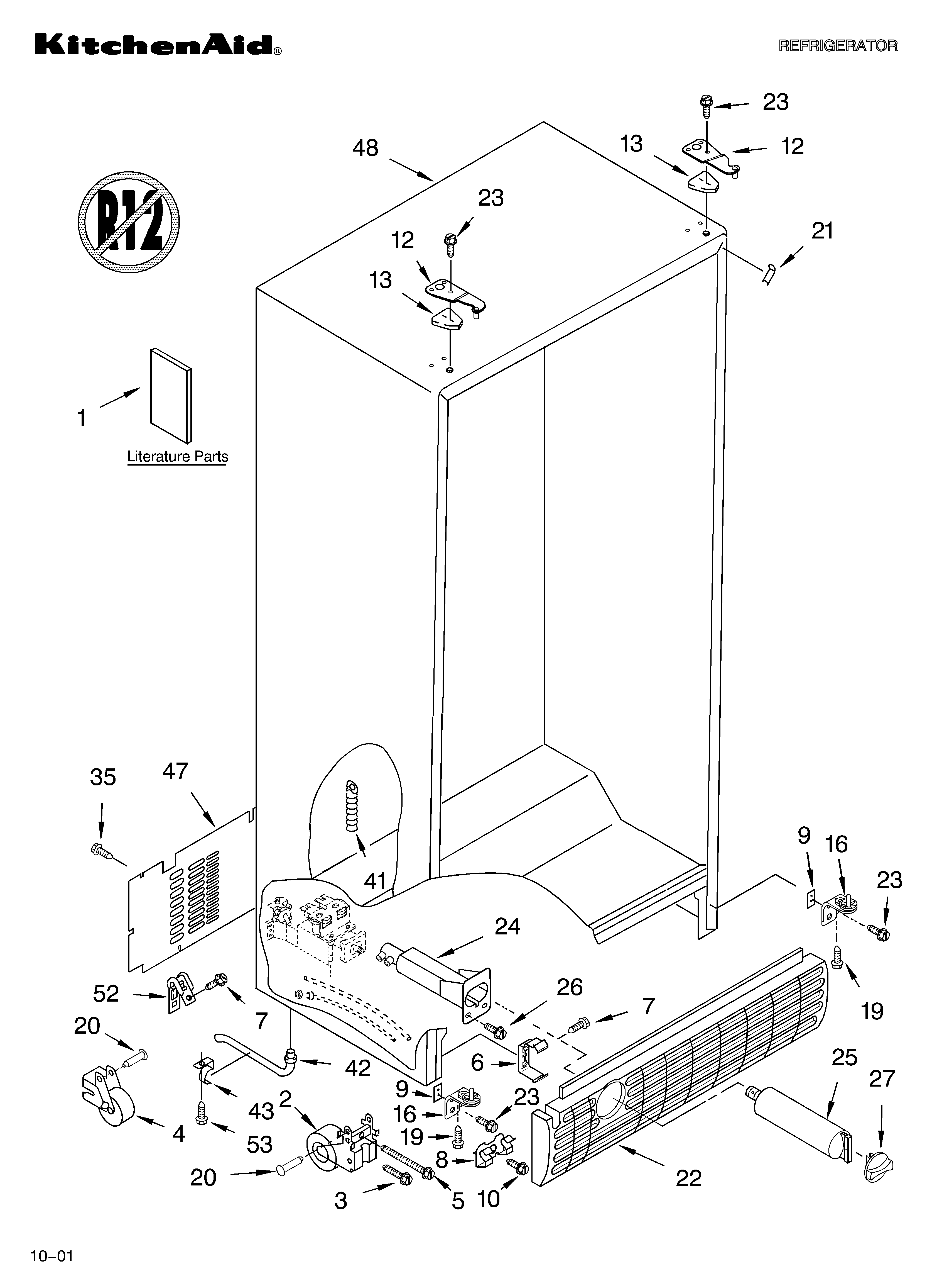 KitchenAid KSFS25FJWH01 cabinet/literature diagram