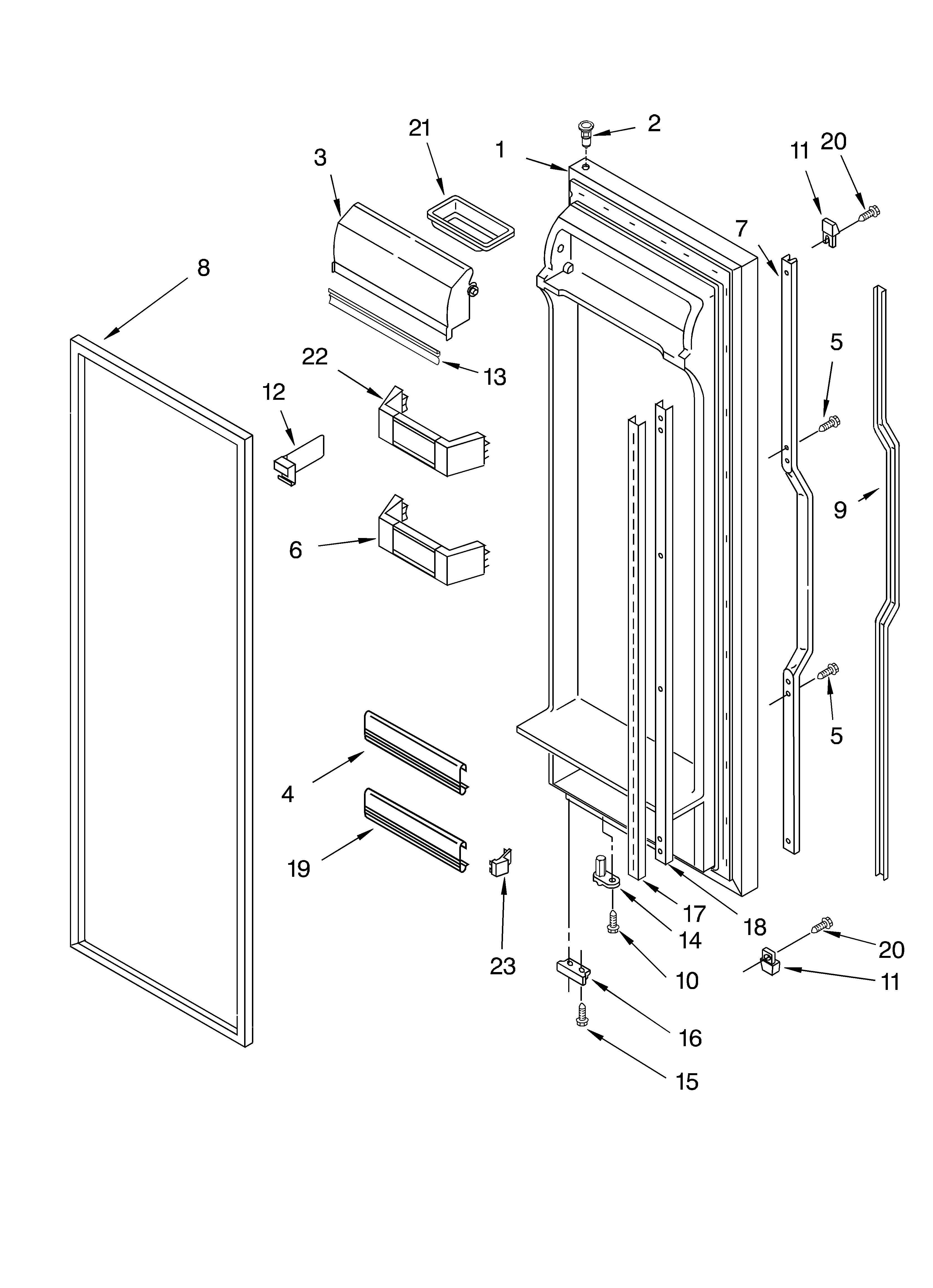 KitchenAid KSFS25FJWH01 refrigerator door diagram