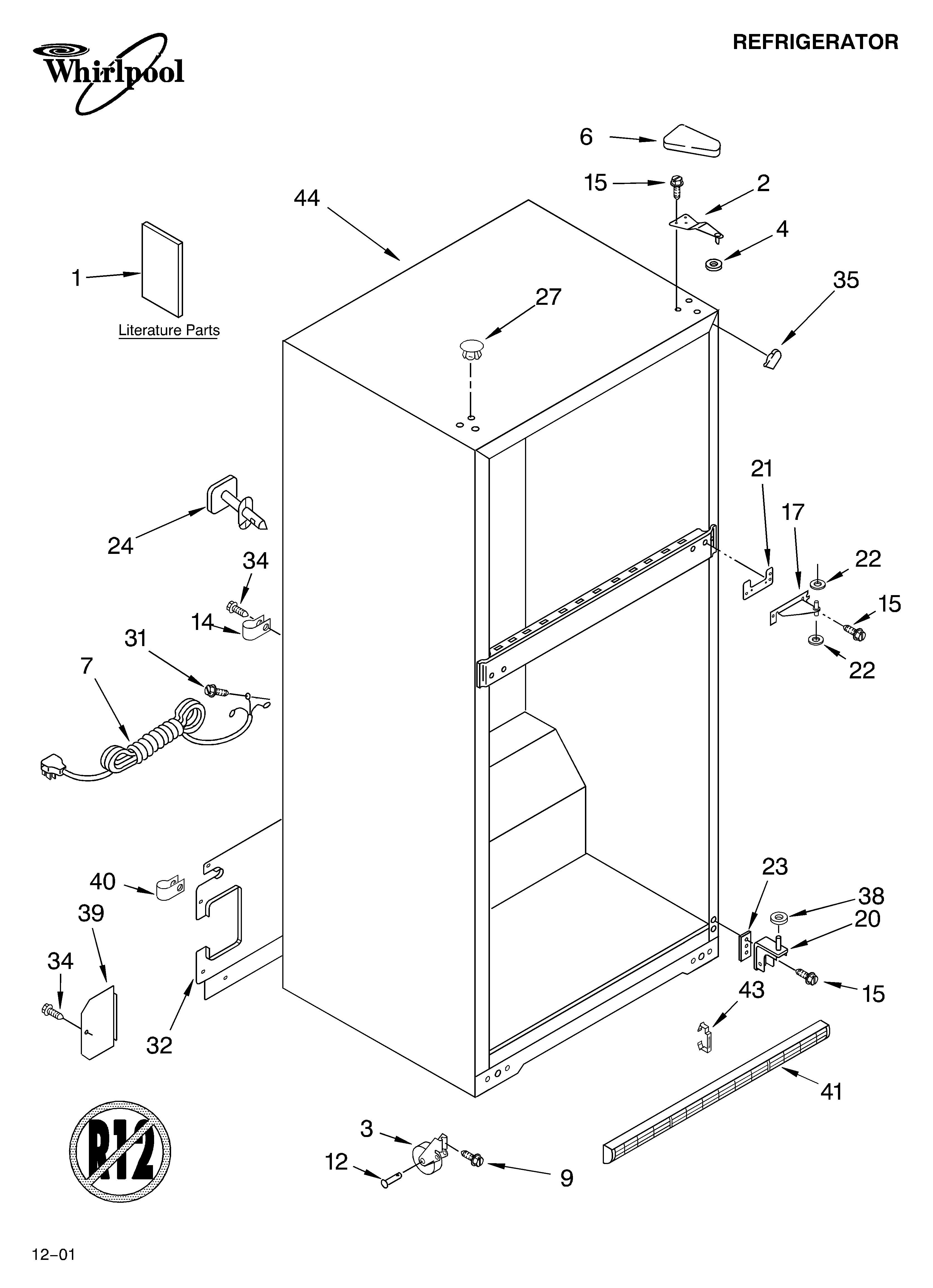 Whirlpool 2ET22DKXJW01 cabinet/literature diagram