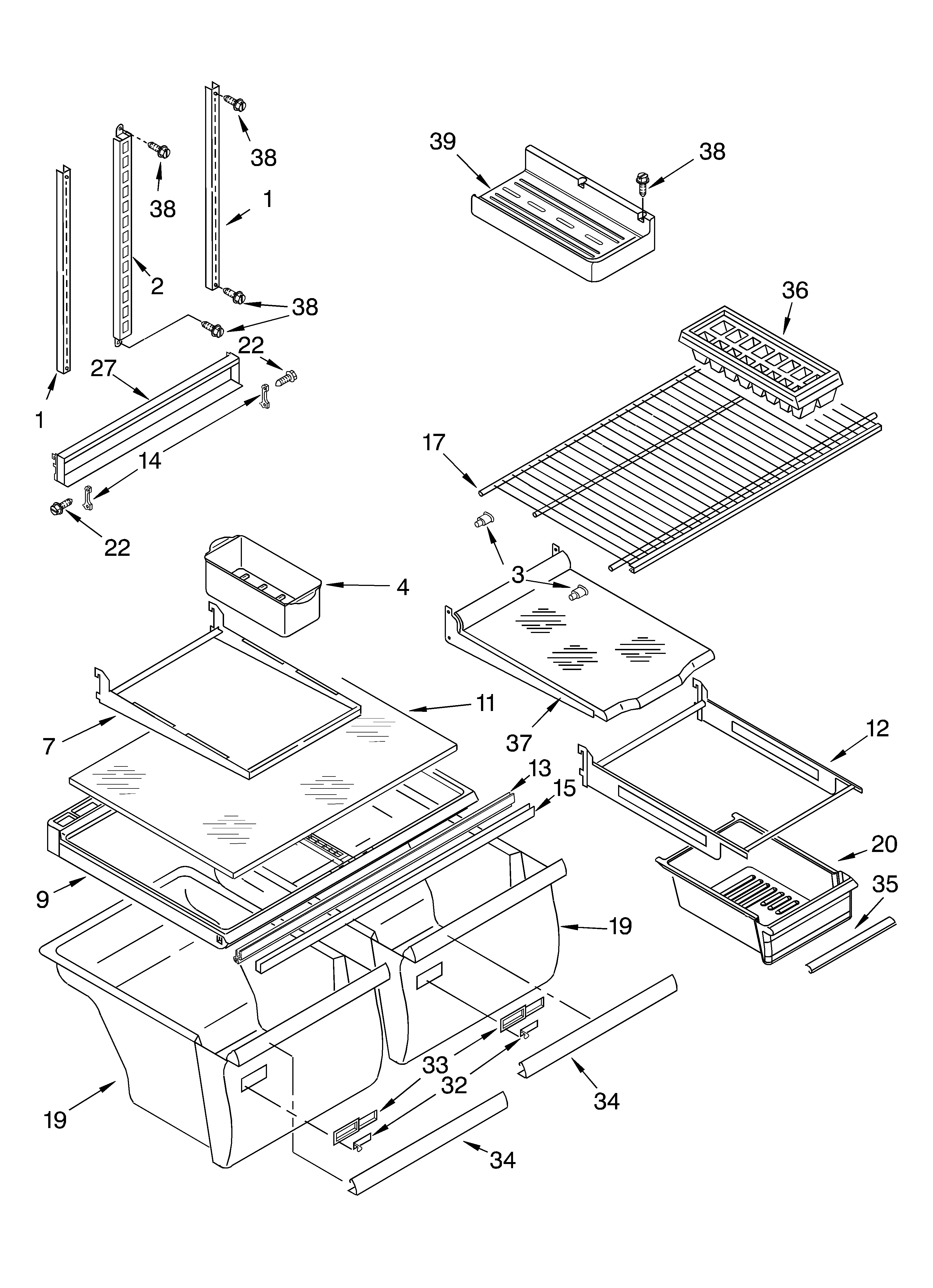 Whirlpool 2ET22DKXJW01 shelf diagram