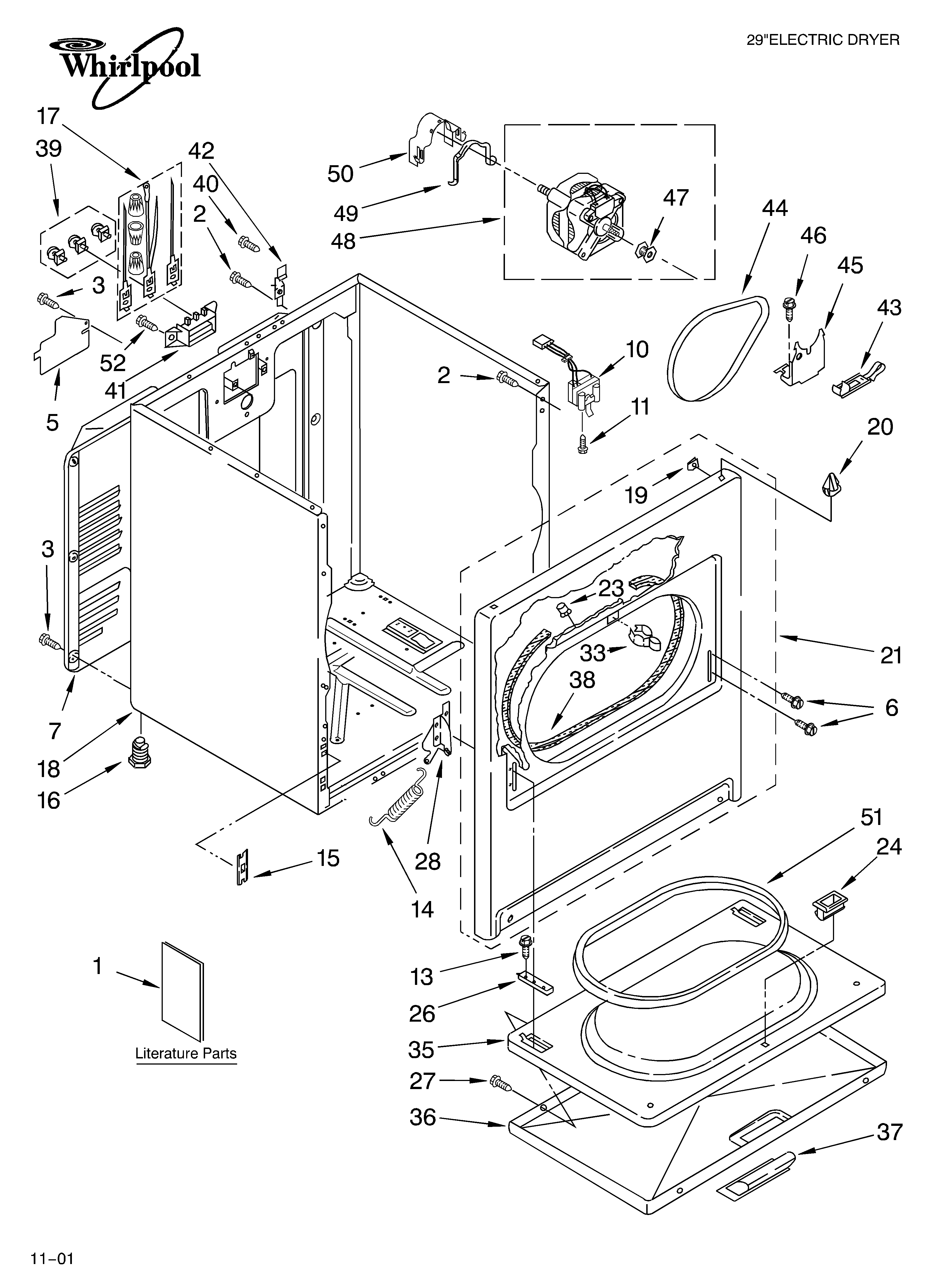 Whirlpool LEQ9558KQ1 top and console/literature diagram