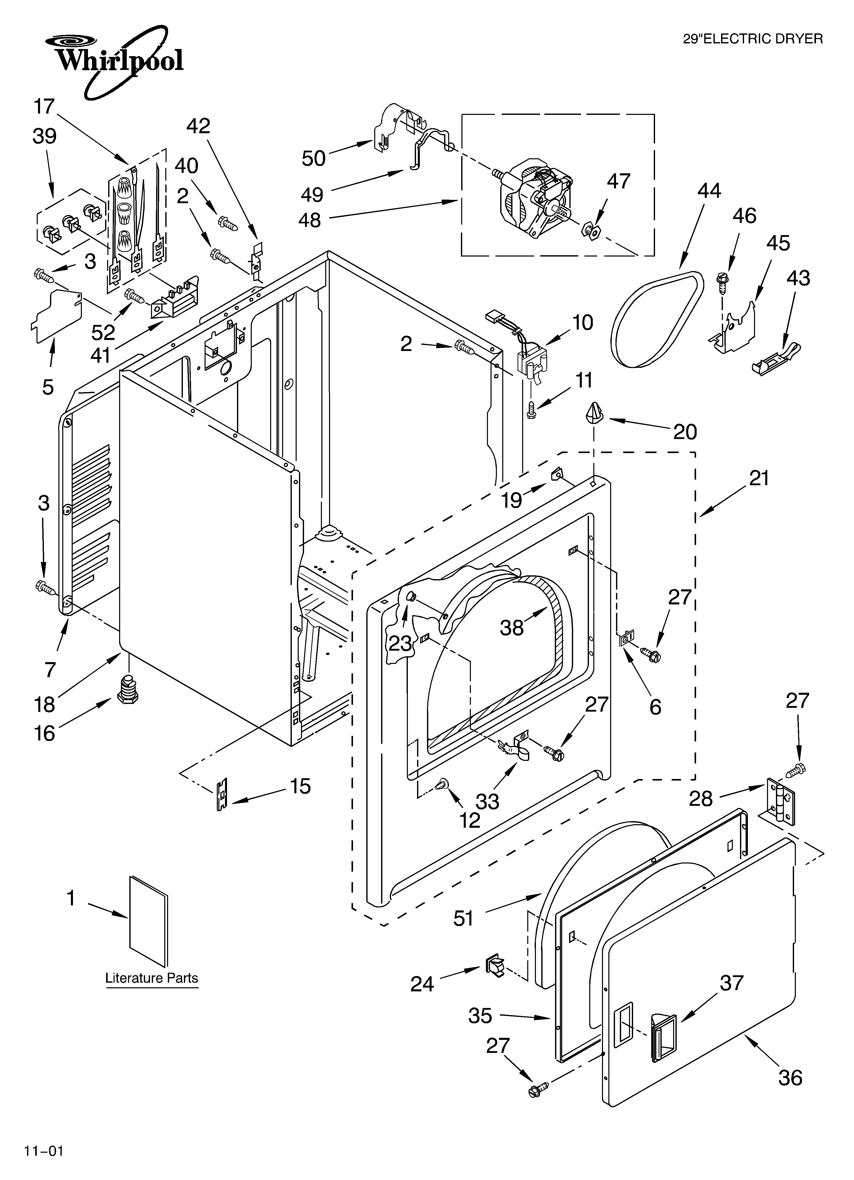 Whirlpool LEQ9557KQ1 cabinet/literature diagram