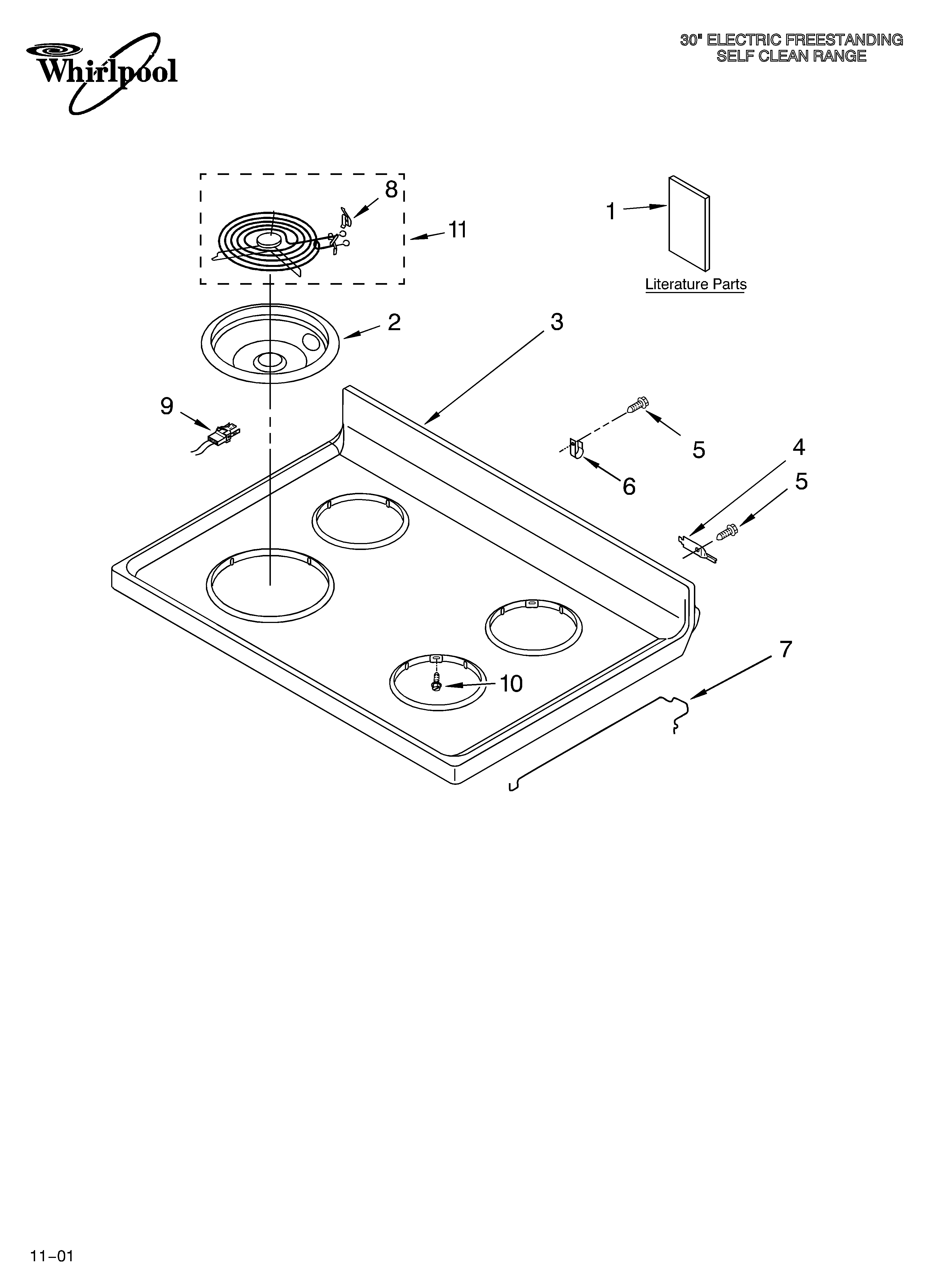 Whirlpool RF350PXHN1 cooktop/literature diagram