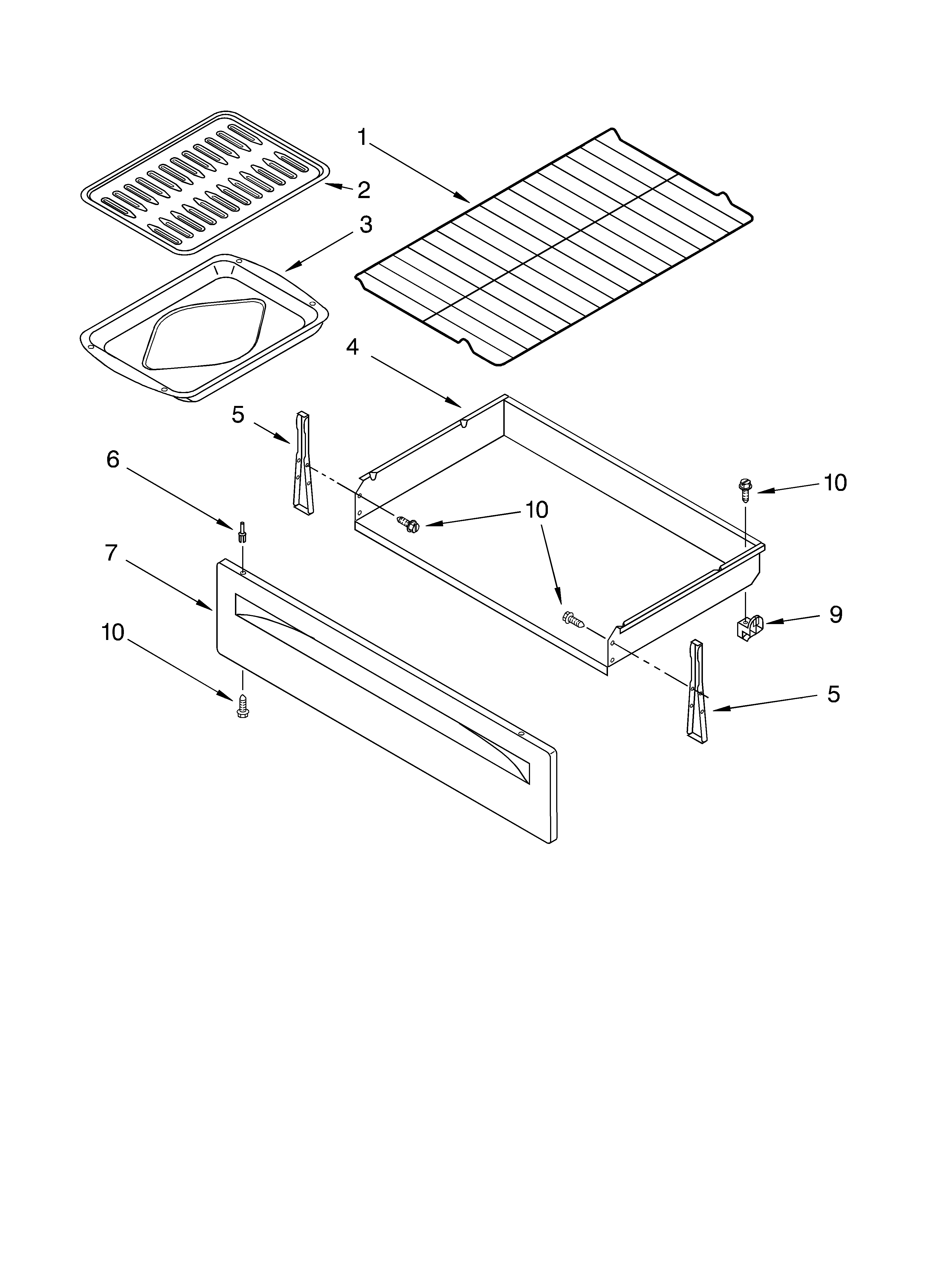 Whirlpool RF350PXHN1 drawer and broiler diagram