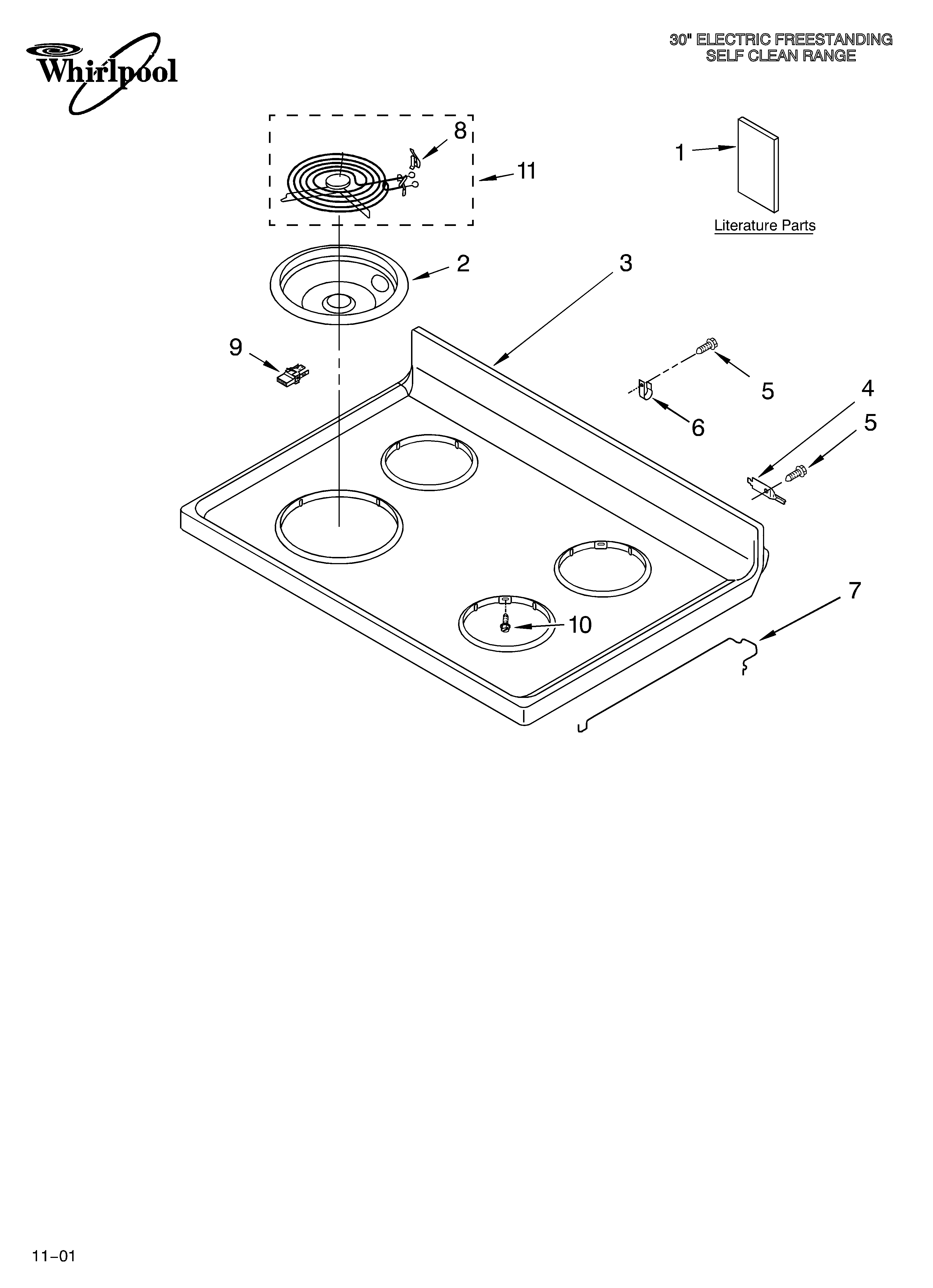Whirlpool RF350PXHN0 cooktop/literature diagram