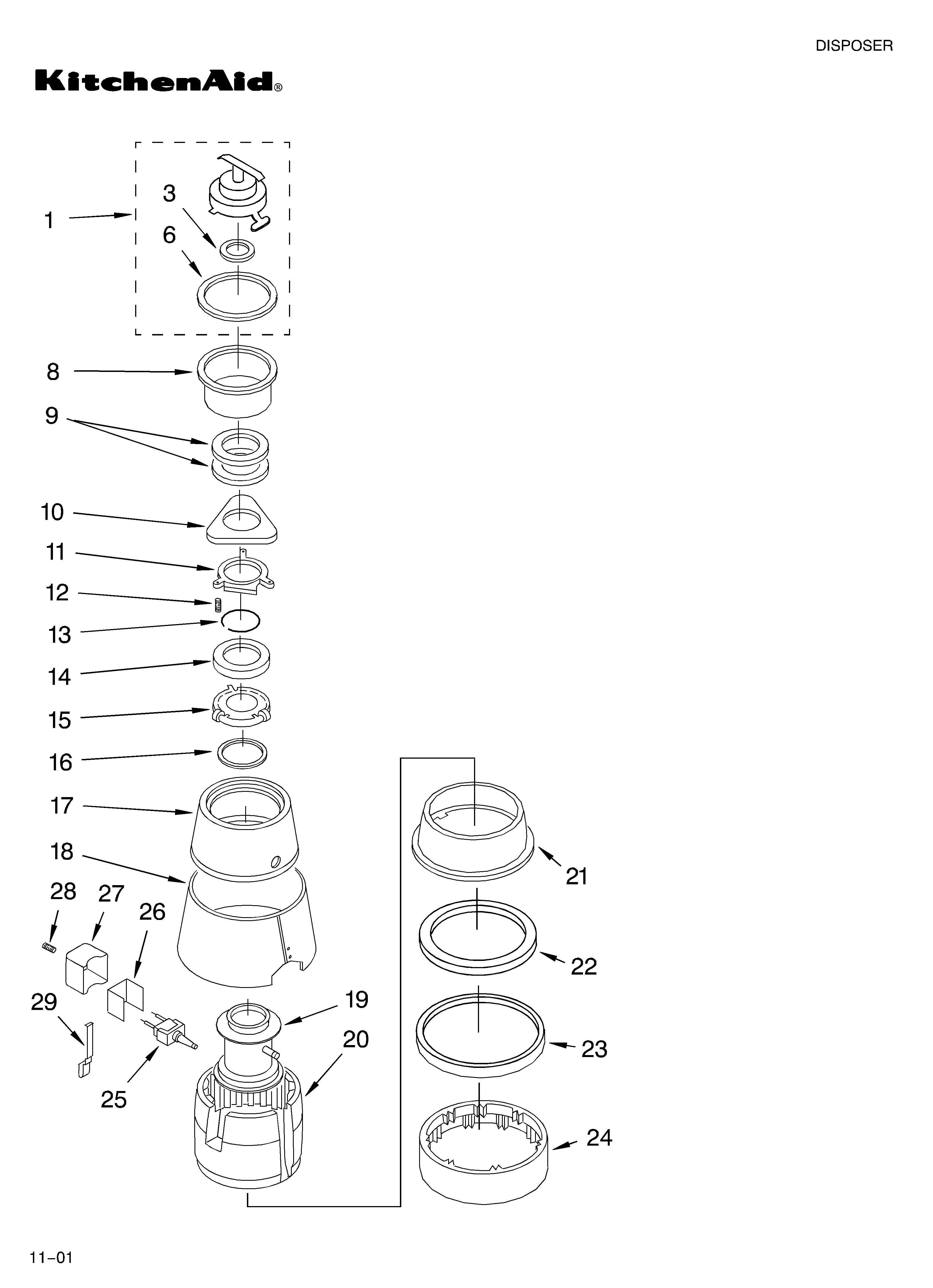 KitchenAid KBDS250X3 upper housing and flange diagram