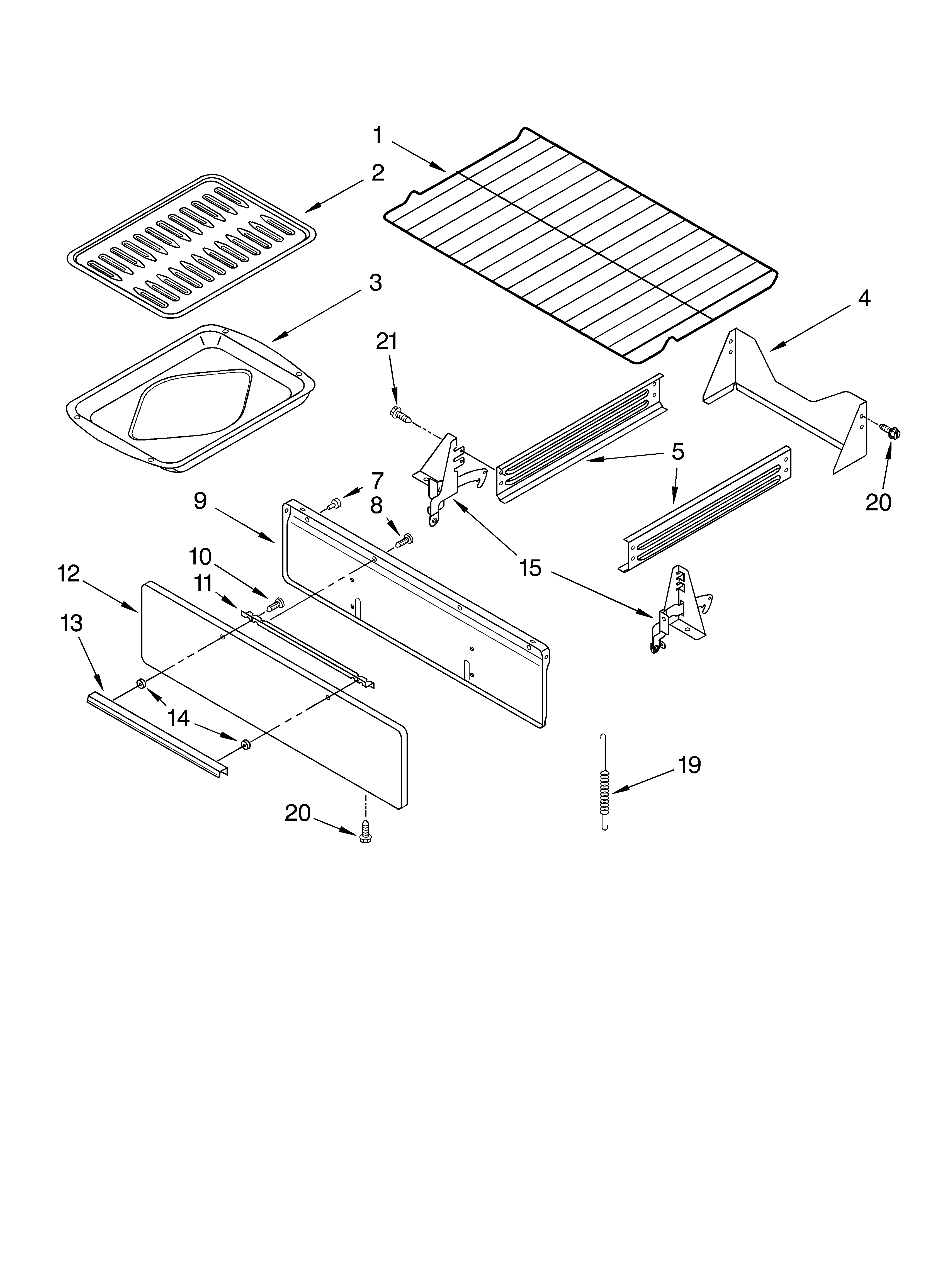 Roper FGP335HW0 oven and broiler diagram