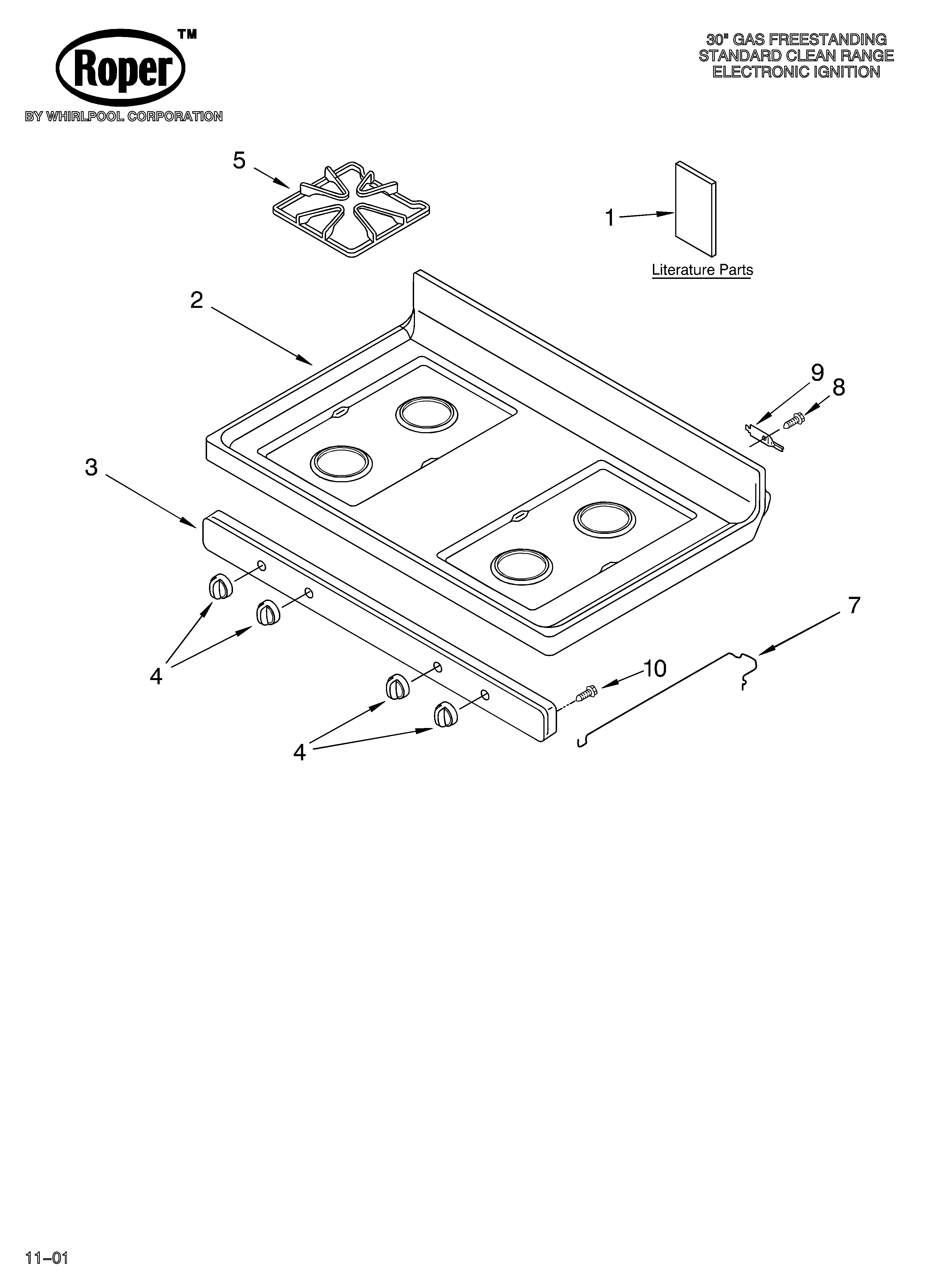 Roper FGP325HW0 cooktop/literature diagram