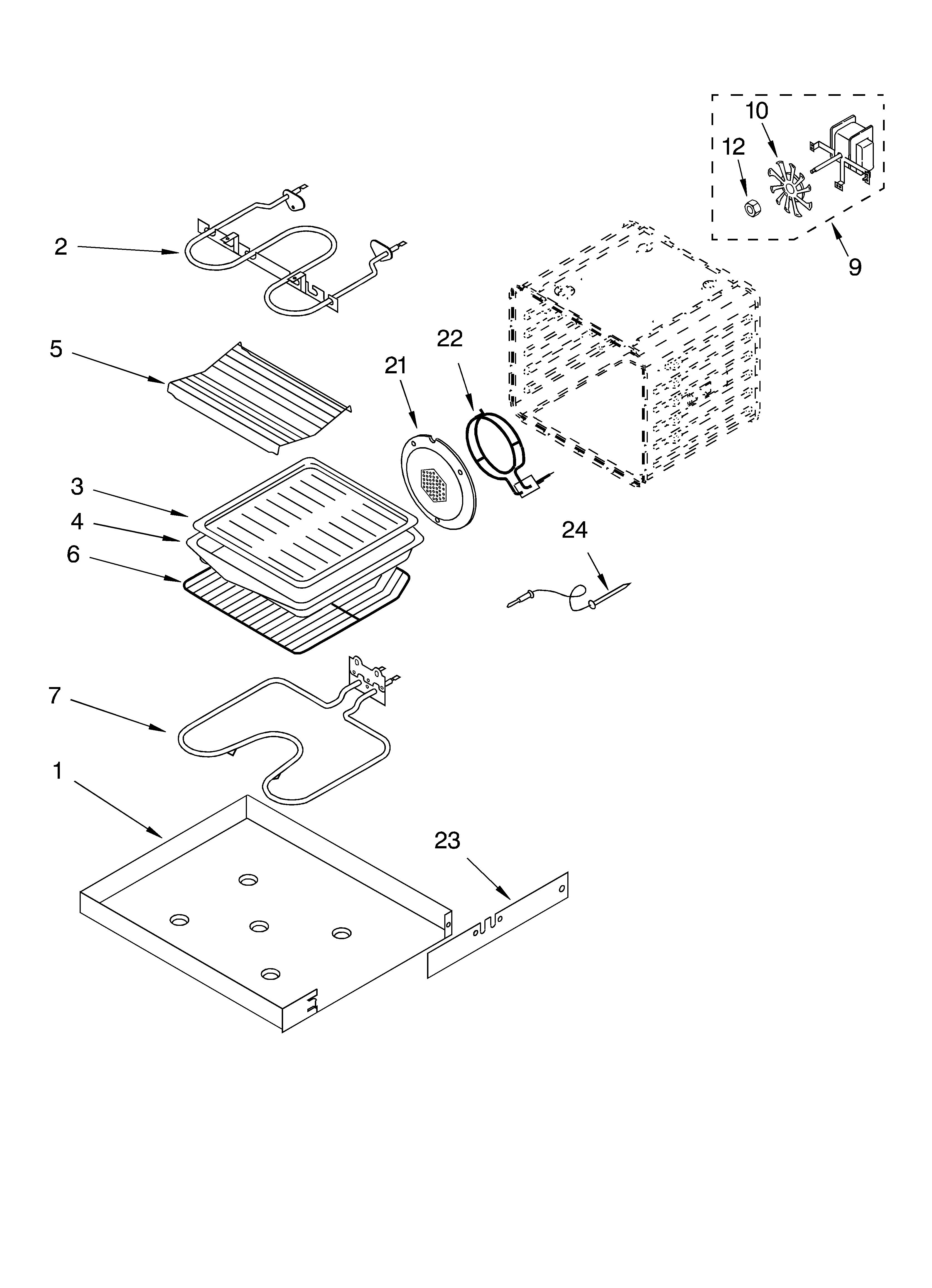 KitchenAid KEBC278HBL3 internal oven diagram