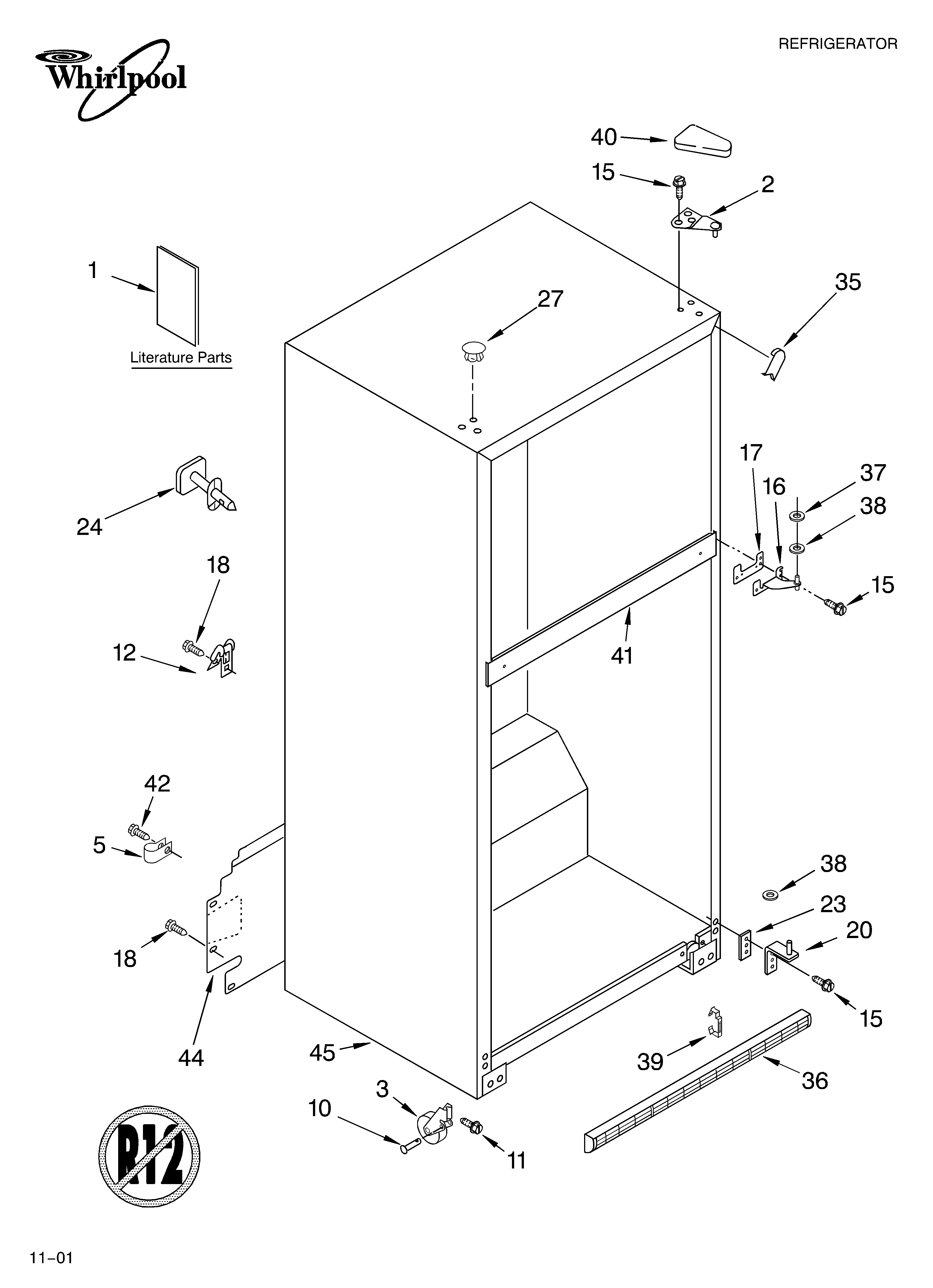 Whirlpool ET1CHKXKQ01 cabinet/literature diagram