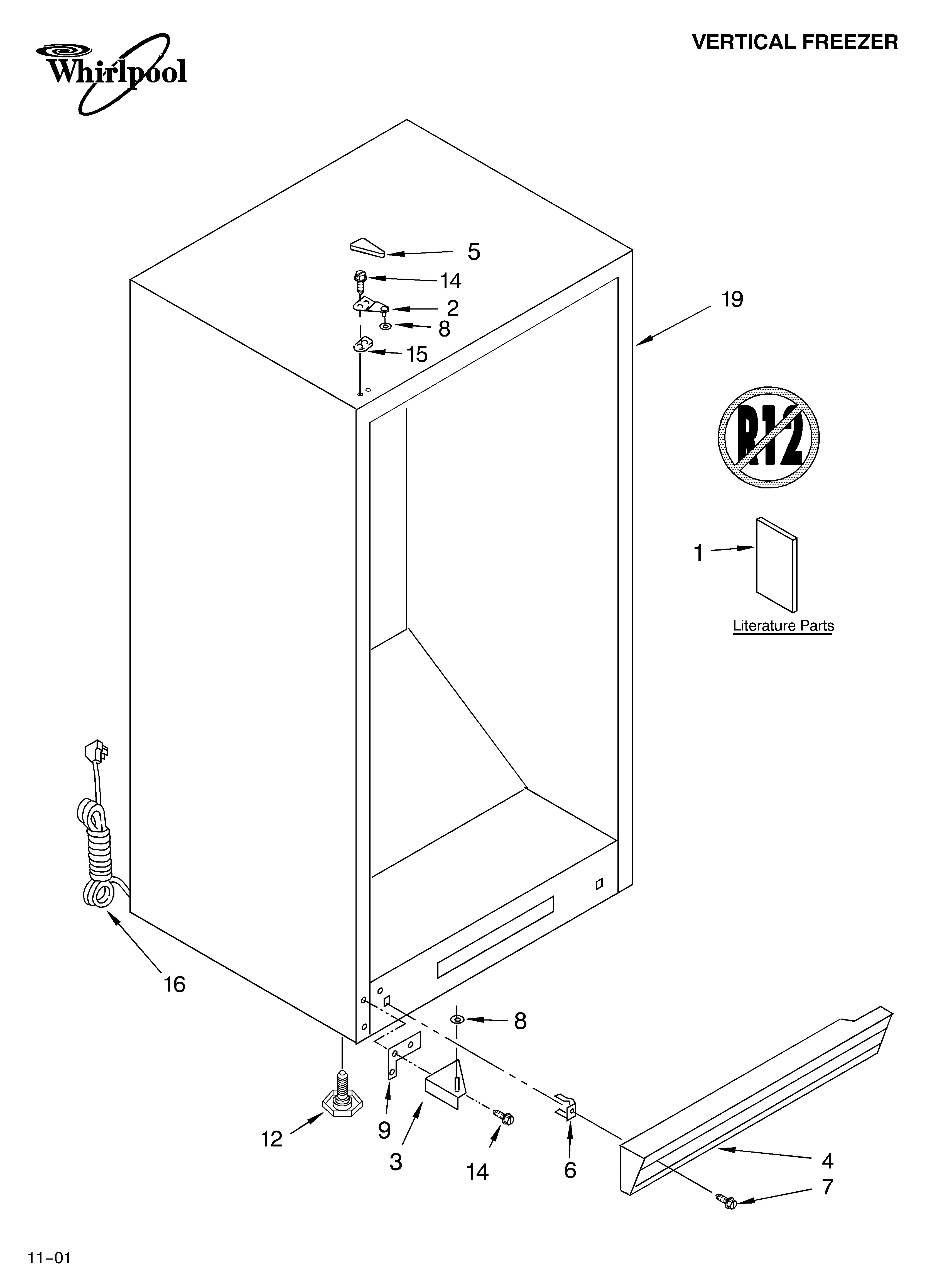 Whirlpool EV170NYLB00 cabinet/literature diagram