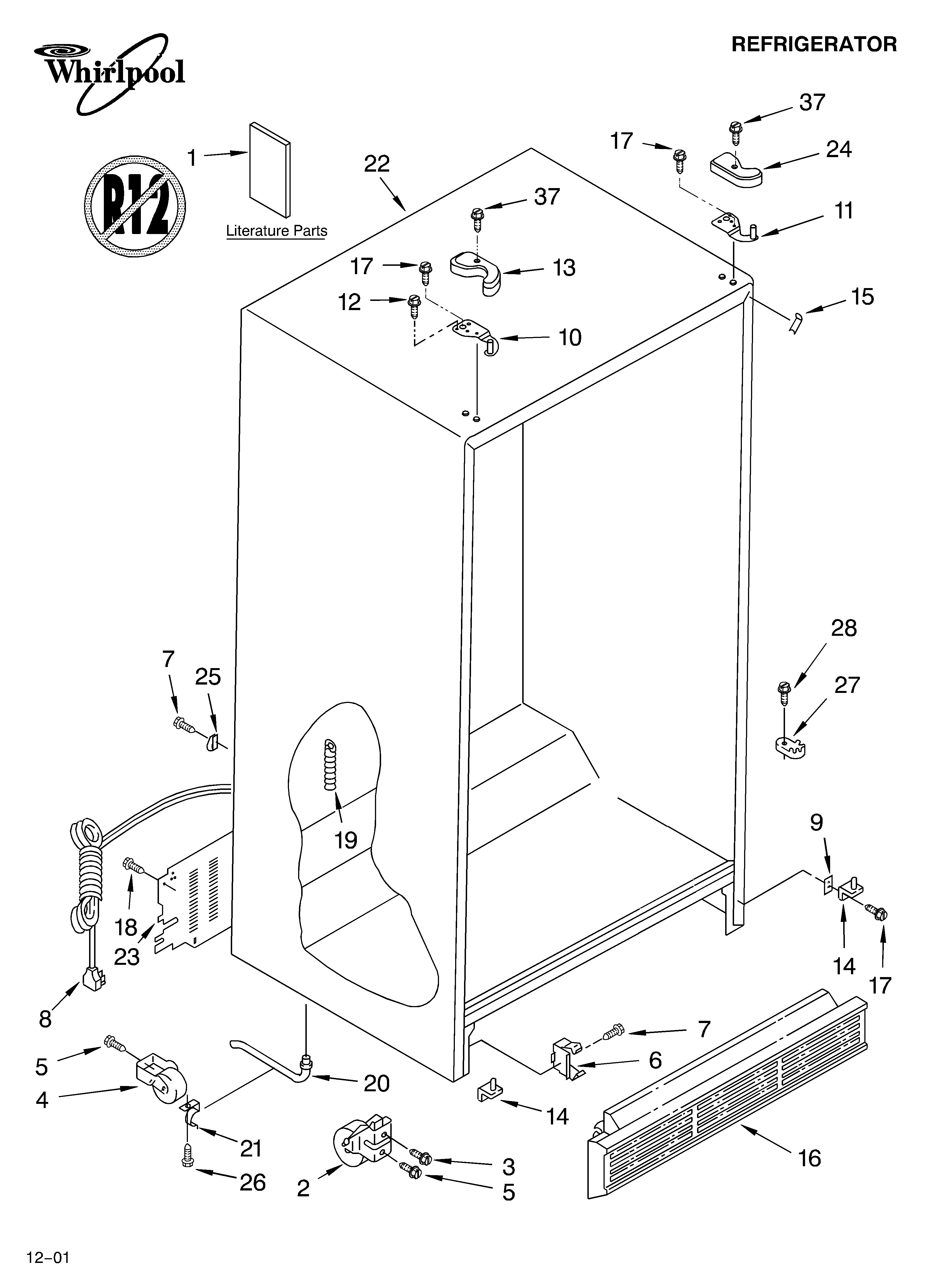 Whirlpool 6GD22DCXHW02 cabinet/literature diagram
