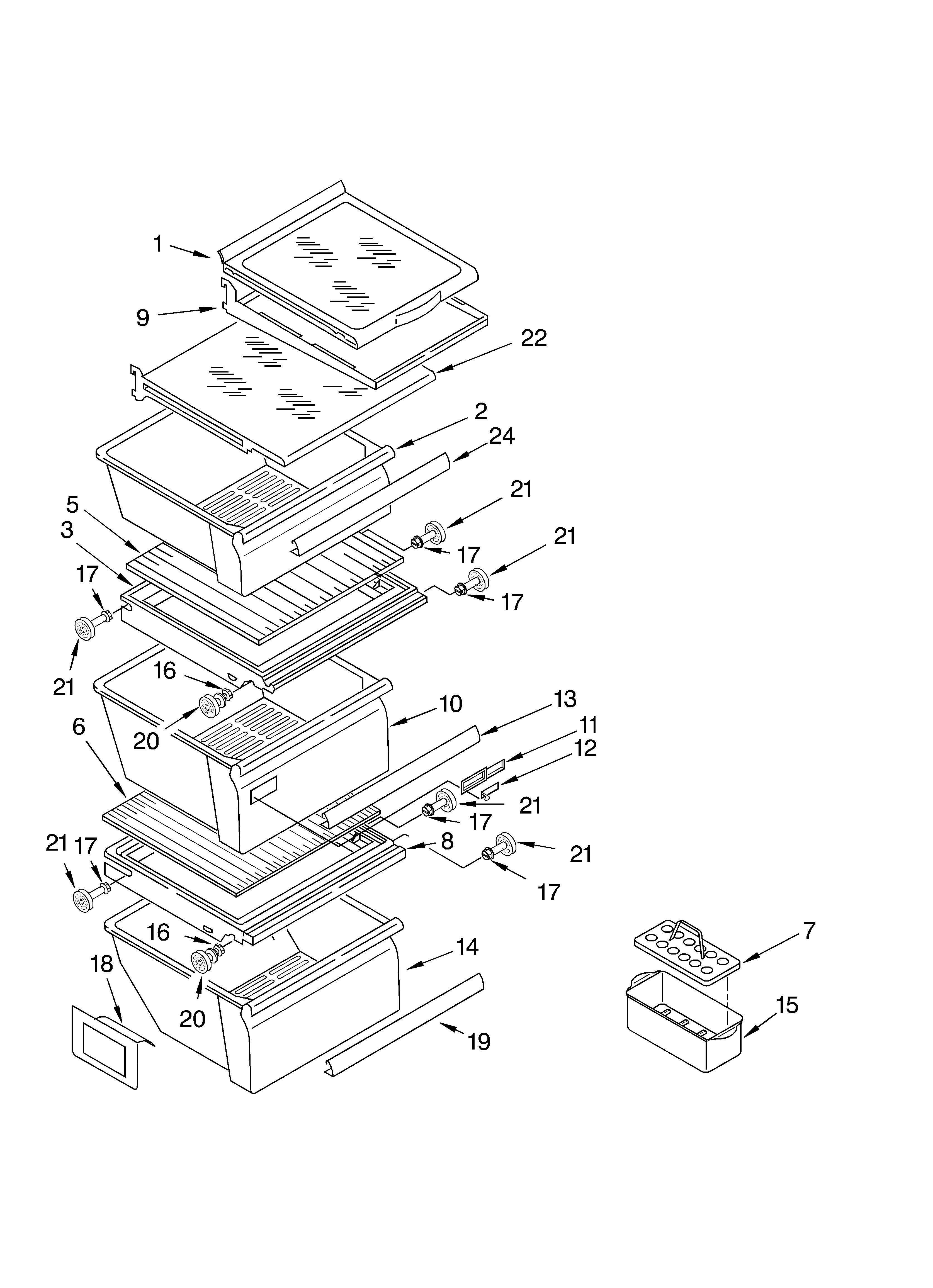 Whirlpool 6GD22DCXHW02 refrigerator shelf diagram