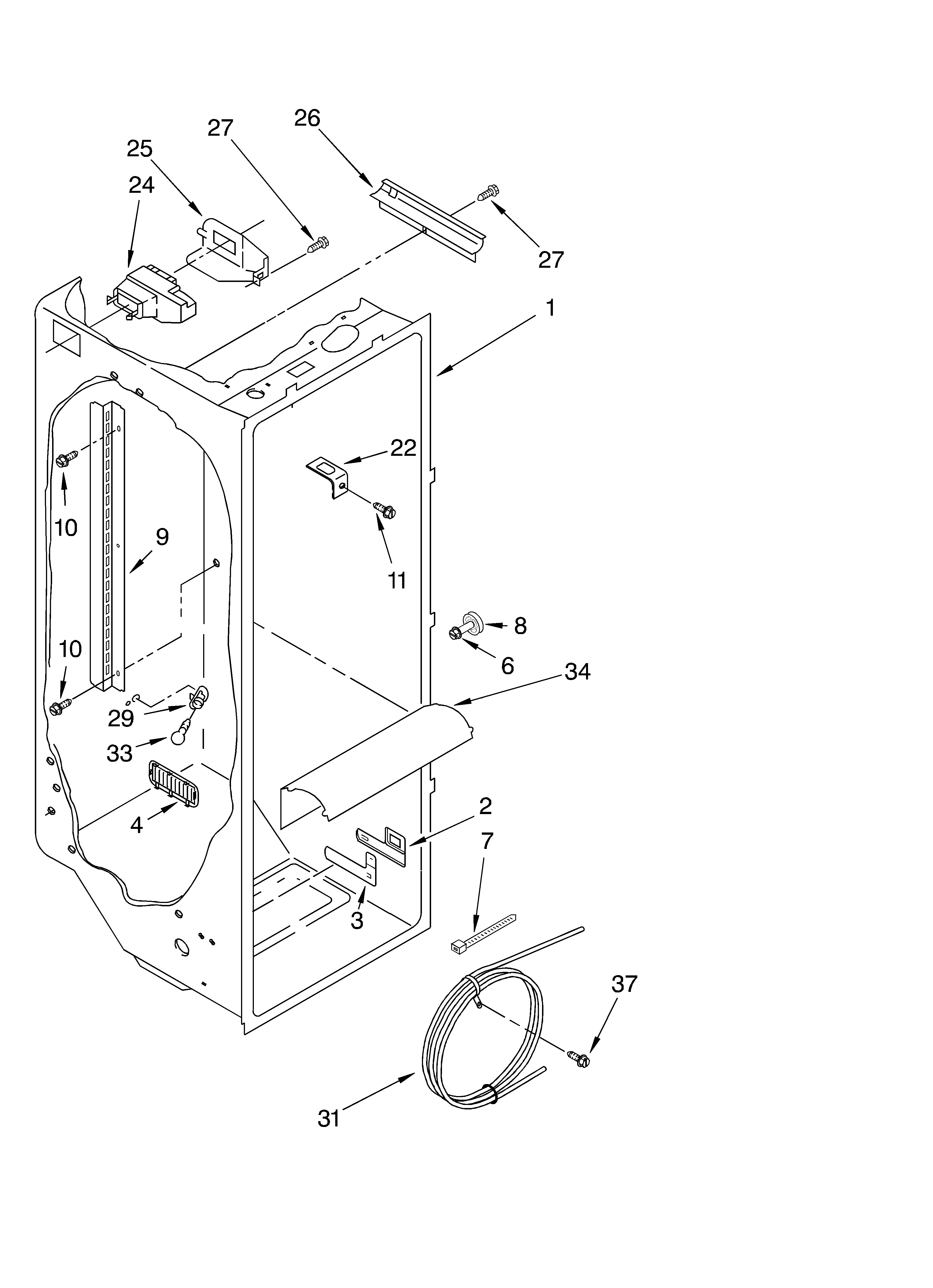 Whirlpool GD5SHGXKQ02 refrigerator liner diagram