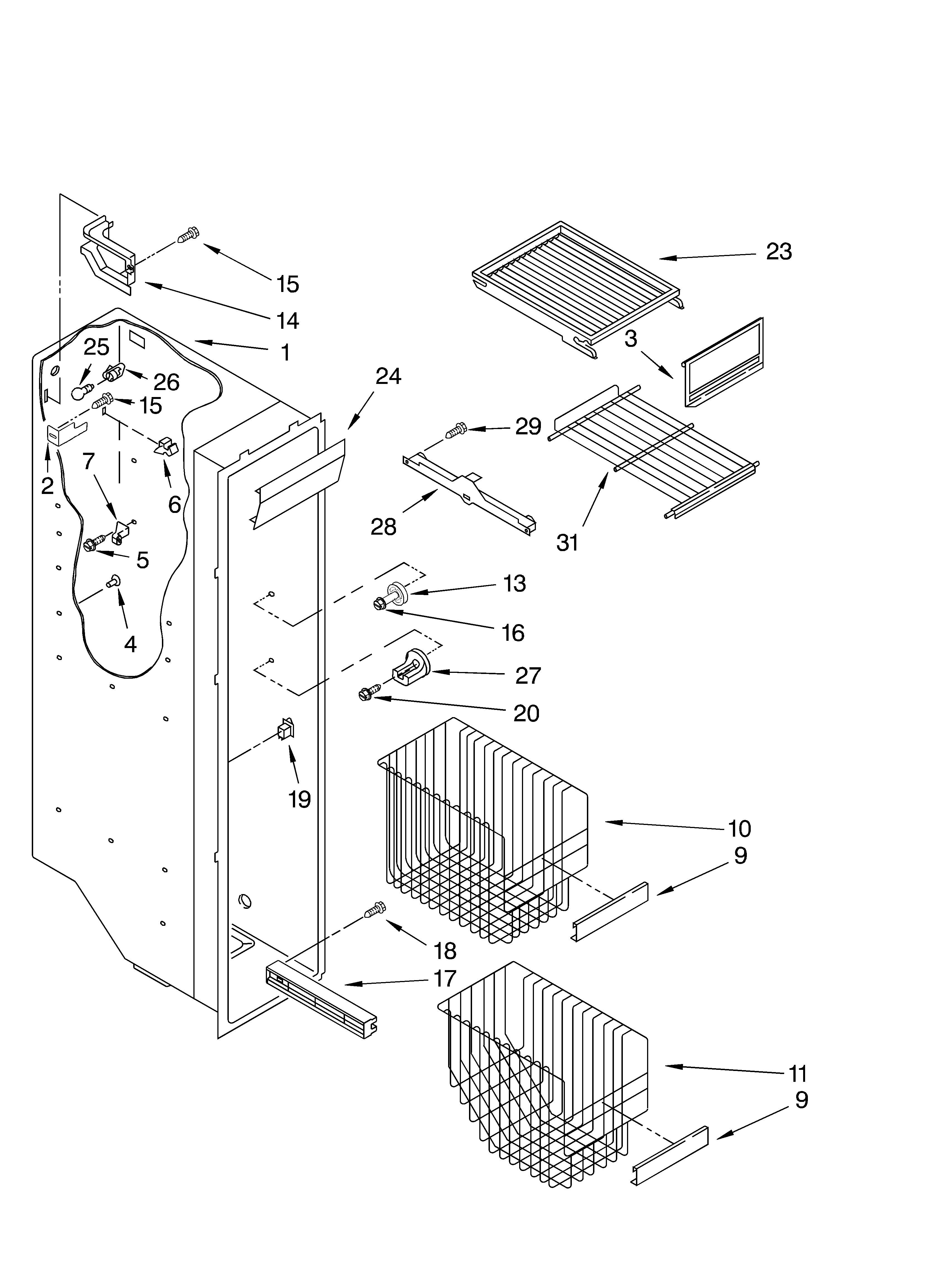 Whirlpool GD5SHGXKQ02 freezer liner diagram