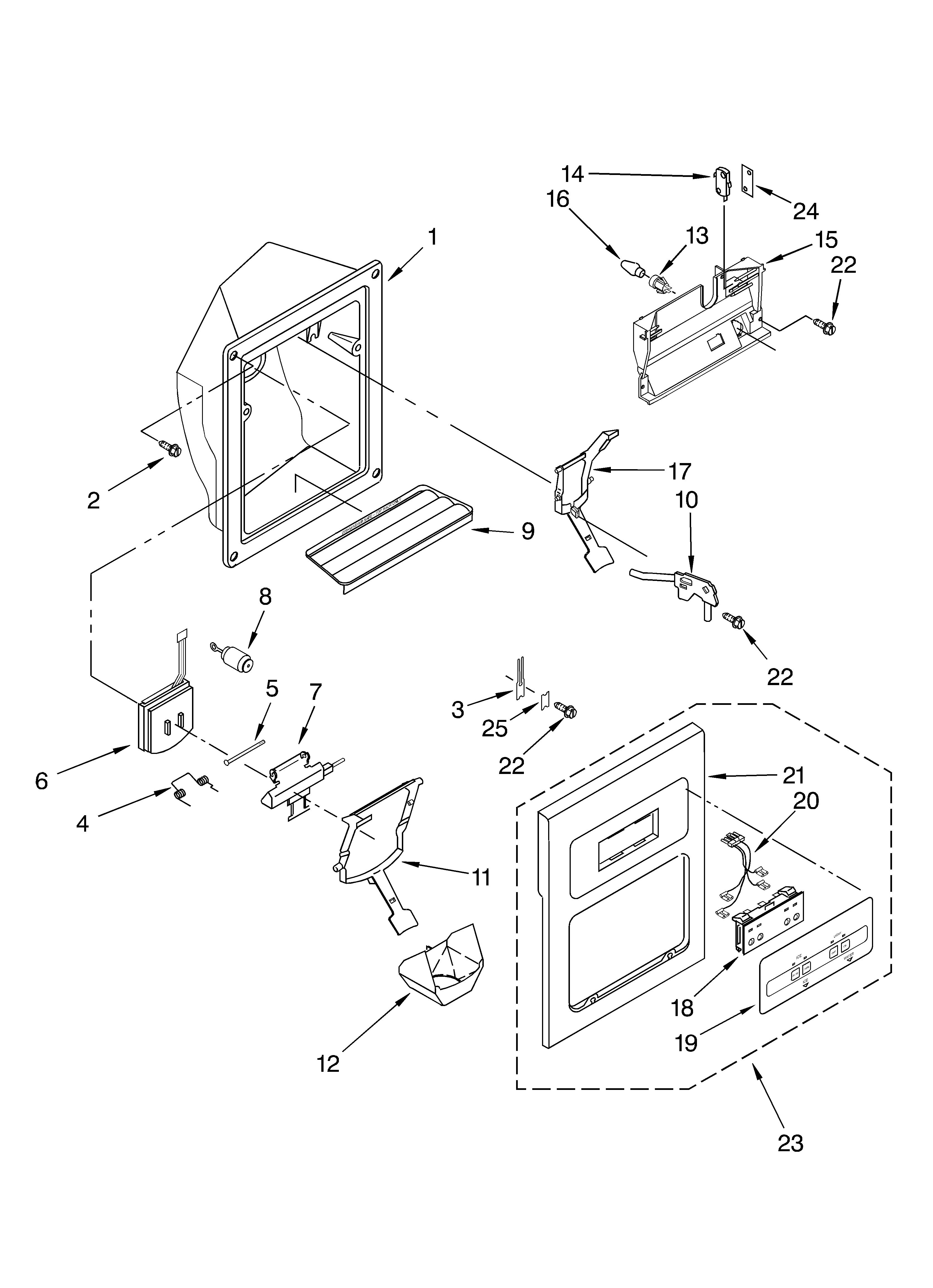 Whirlpool GD2SHGXKQ02 dispenser front diagram