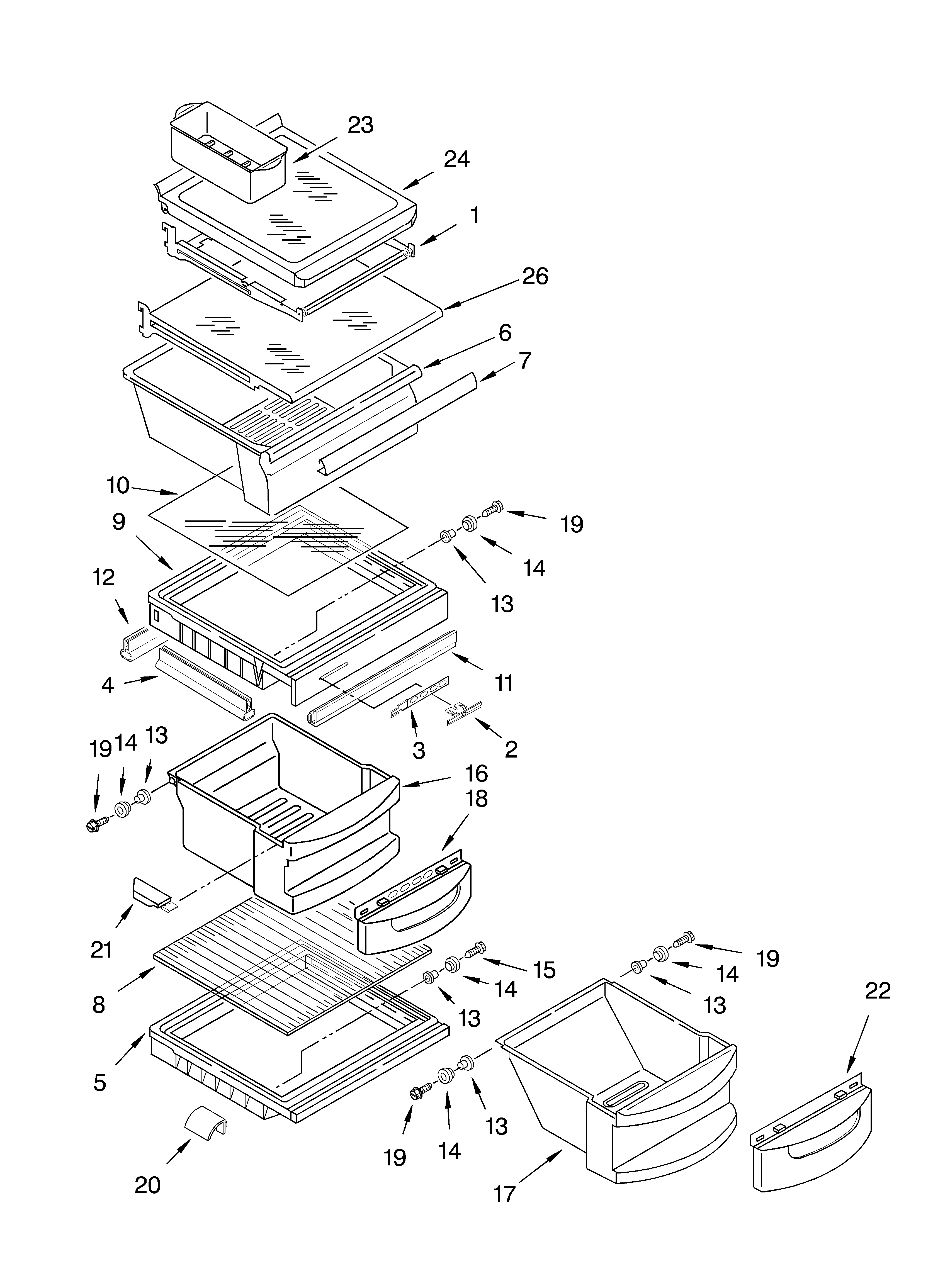 KitchenAid KSRG25FKSS02 refrigerator shelf diagram