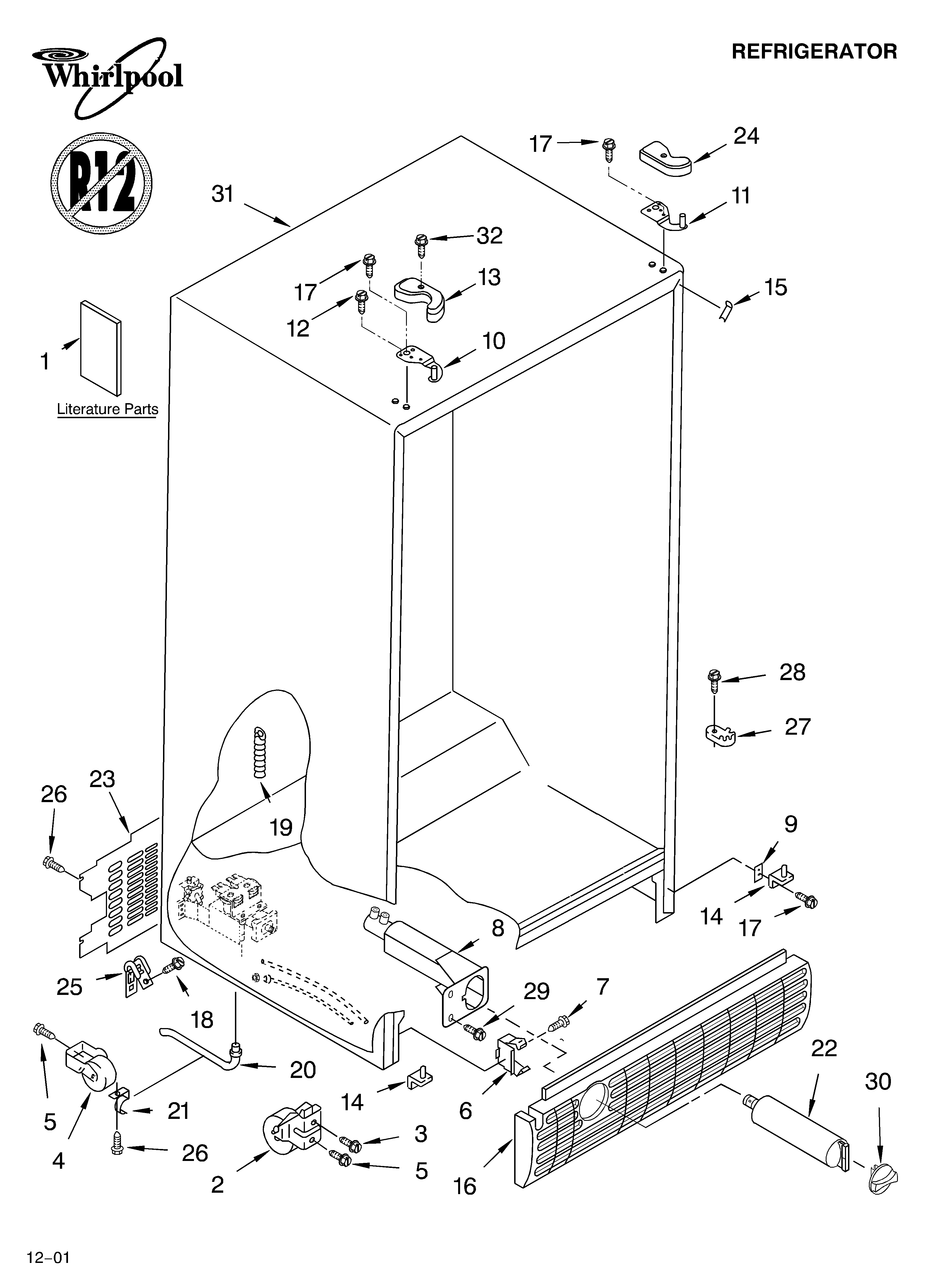 Whirlpool GD2SHAXKQ02 cabinet/literature diagram