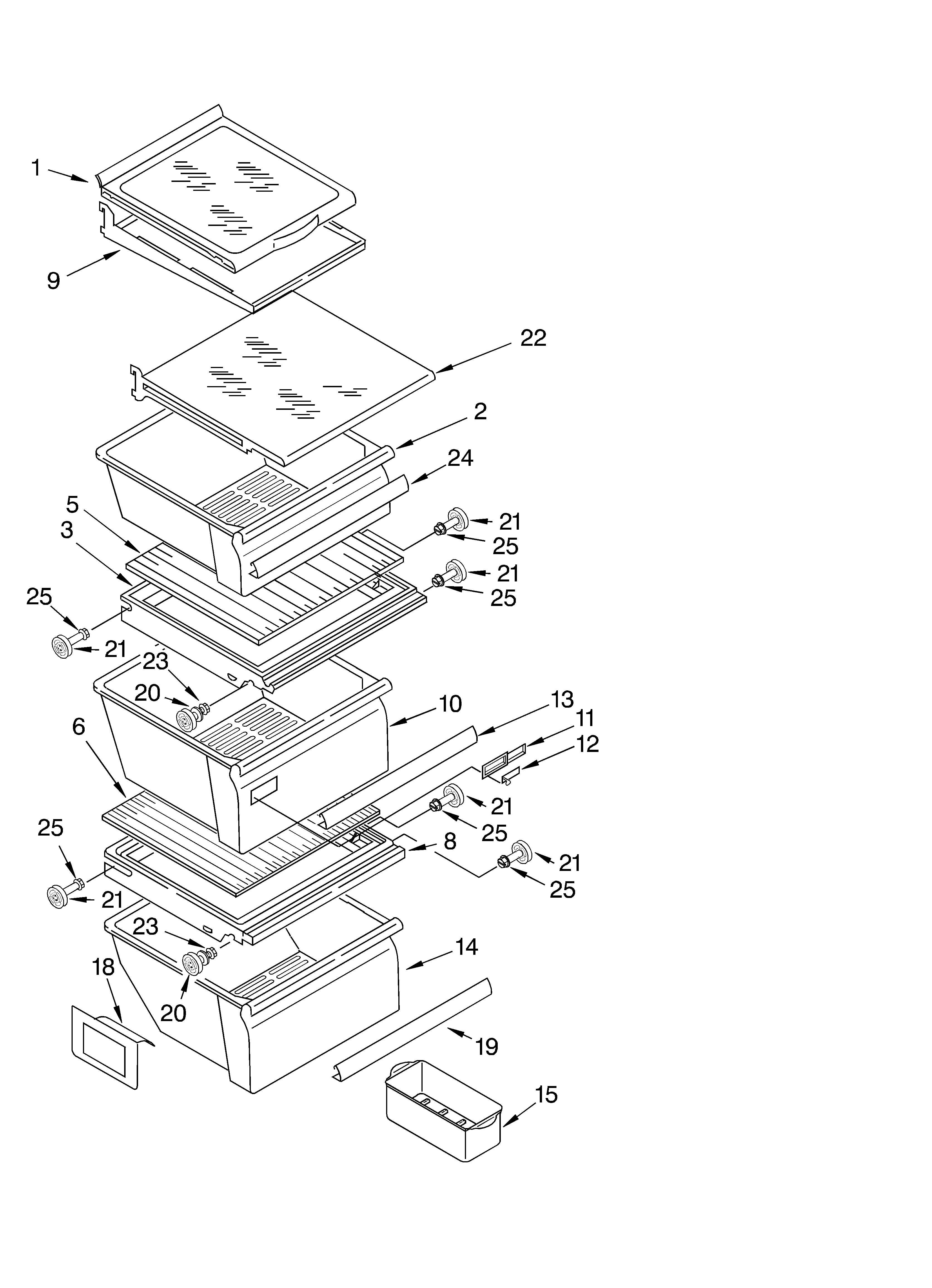 Whirlpool GD2NHGXKQ02 refrigerator shelf diagram
