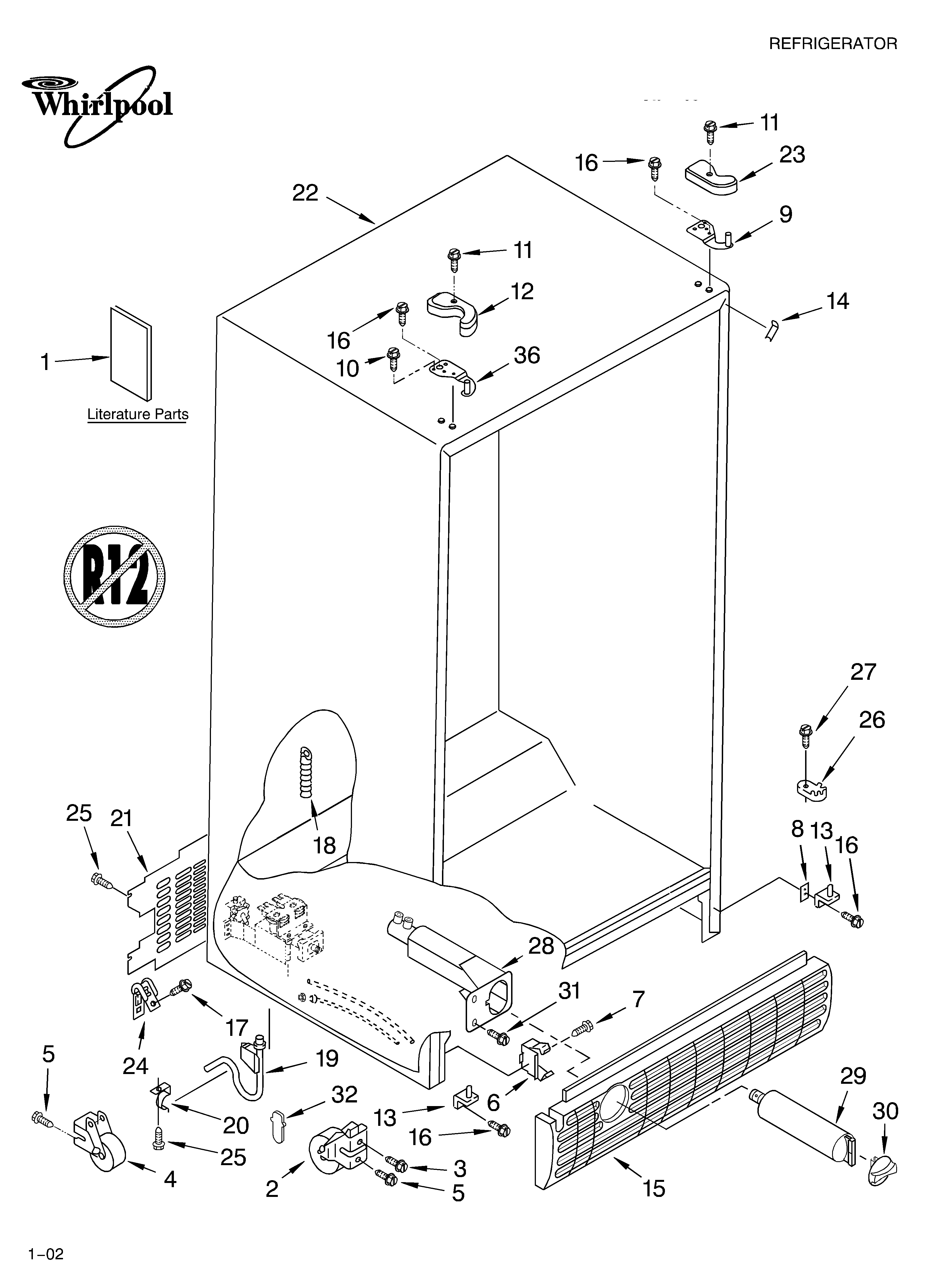Whirlpool GS6SHAXKB02 cabinet/literature/unit diagram