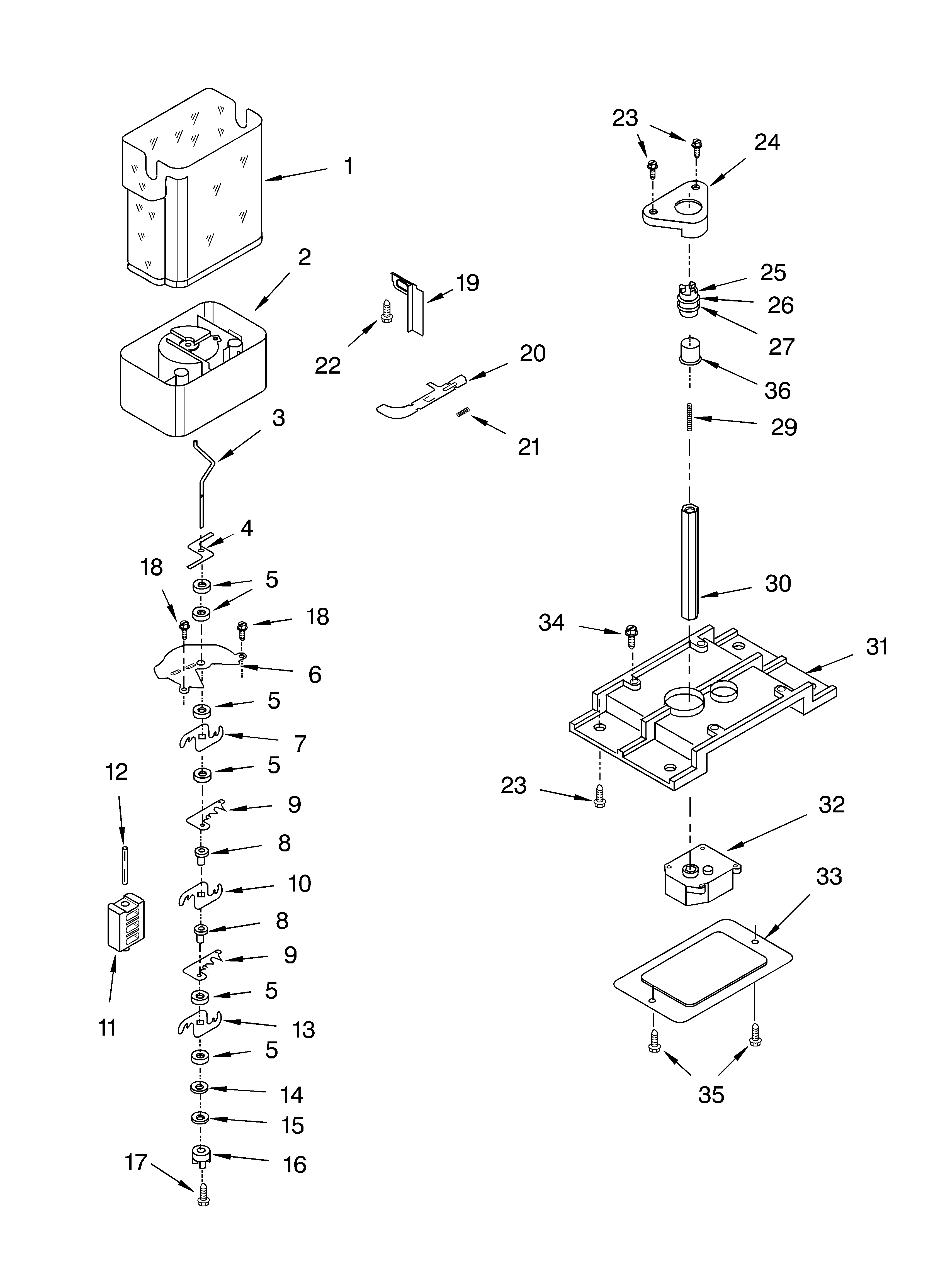 Whirlpool GS6SHAXKB02 motor and ice container diagram