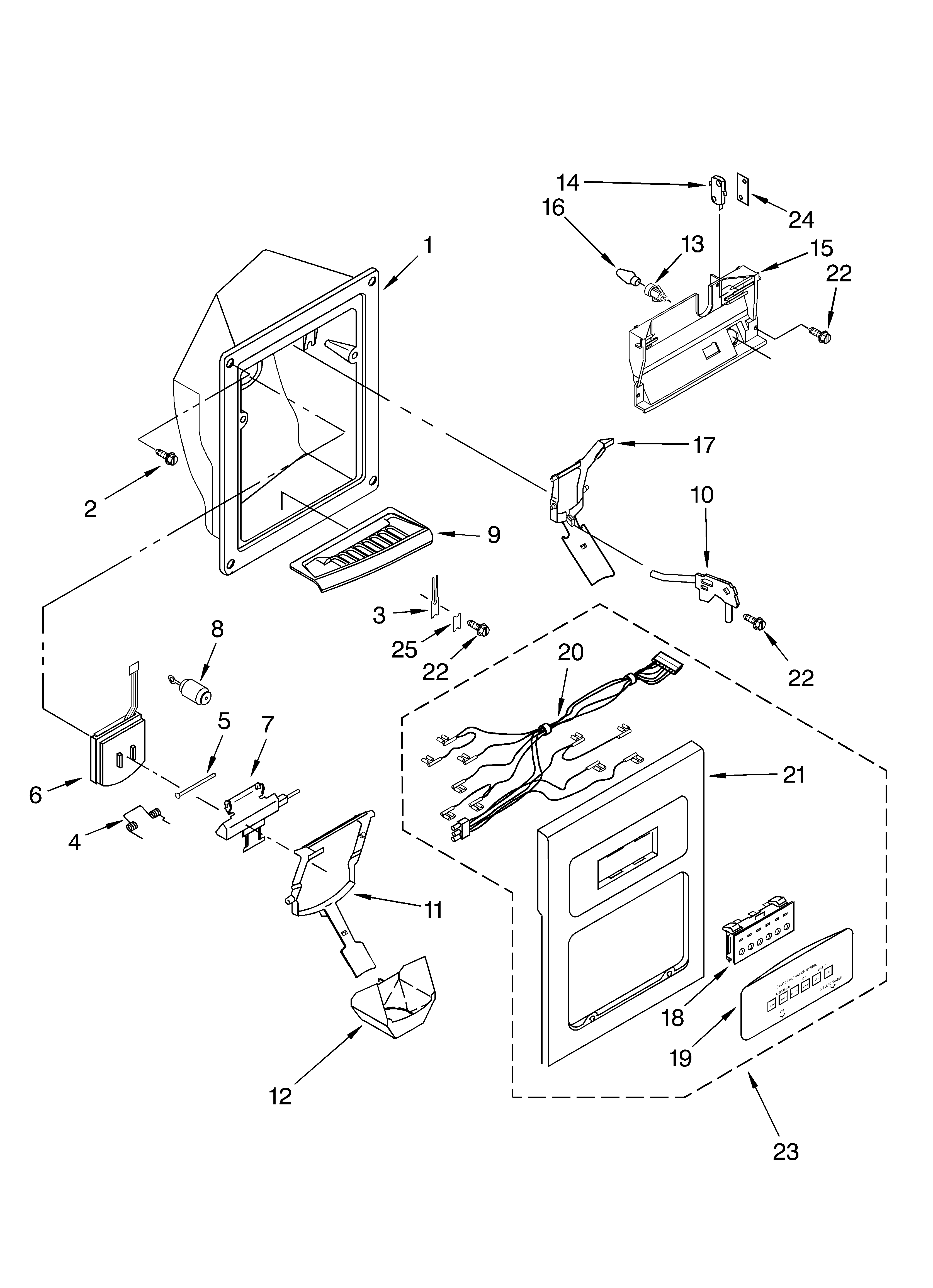 Whirlpool GS6SHAXKB02 dispenser front diagram