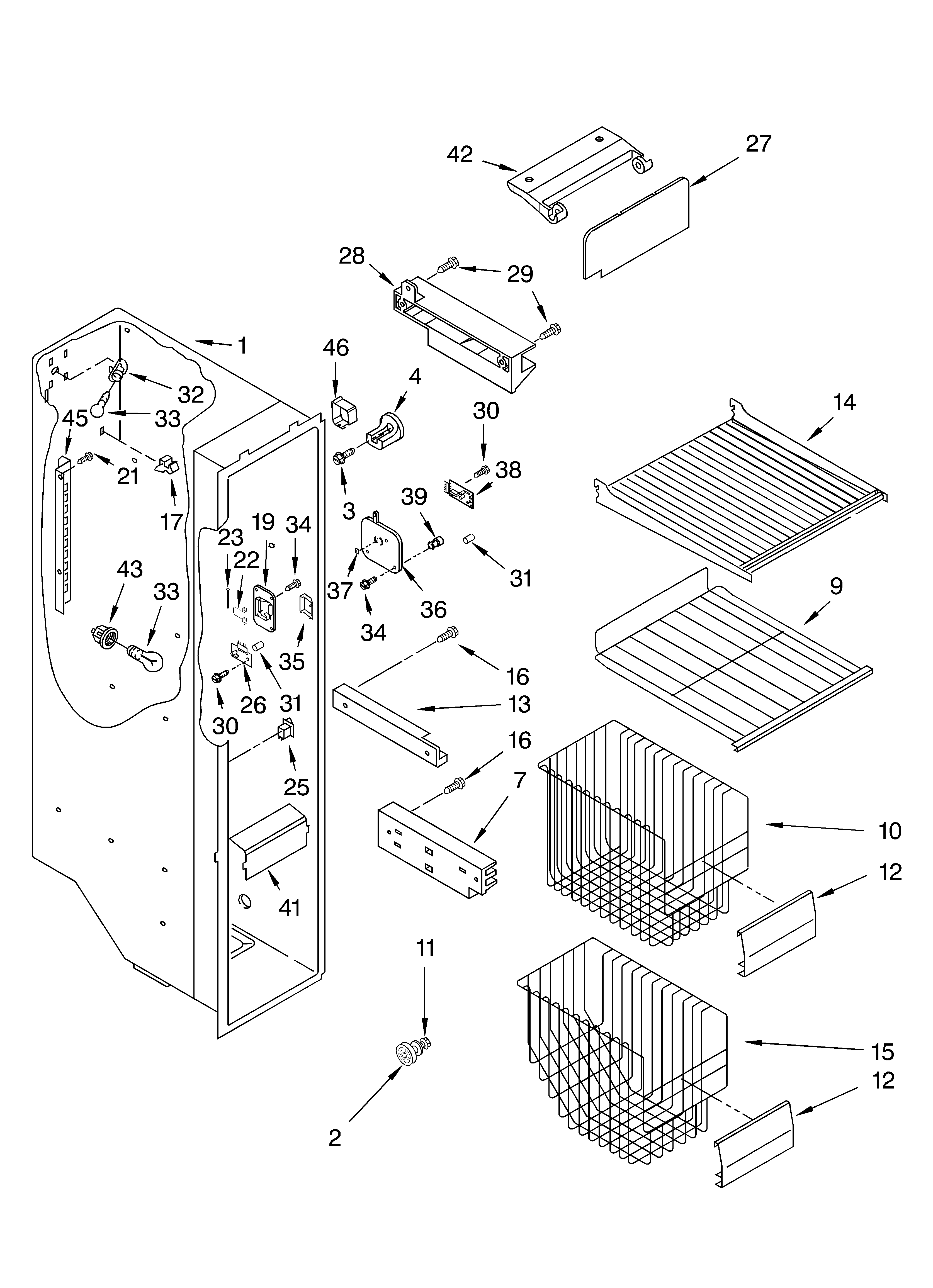 KitchenAid KSRG22FKWH02 freezer liner diagram
